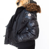 Moncler Black Cropped Jacket Fur Trim Hood Size 4 - EVEYSPRELOVED