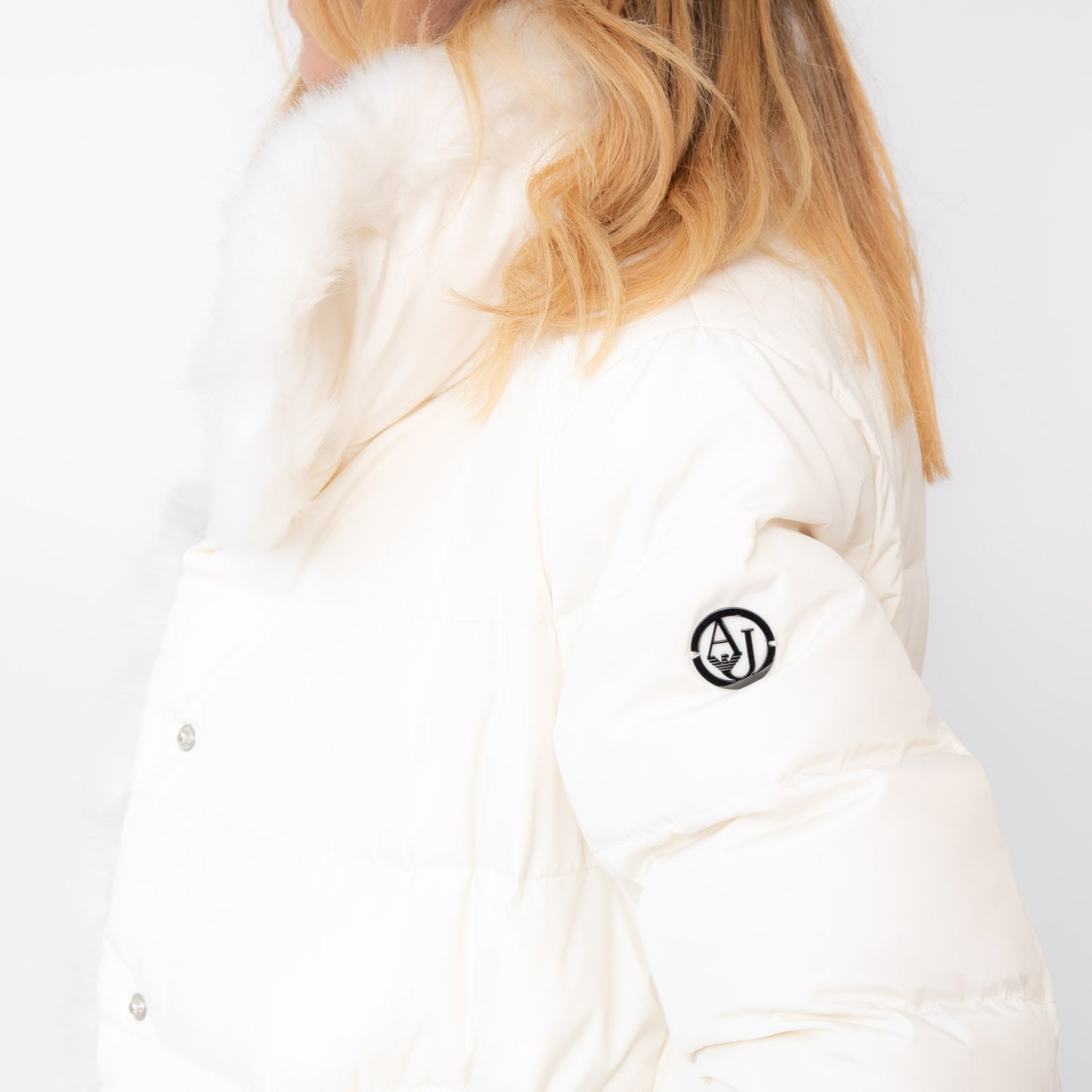 Armani Jeans Cream Padded Jacket Faux Fur Collar Size 14