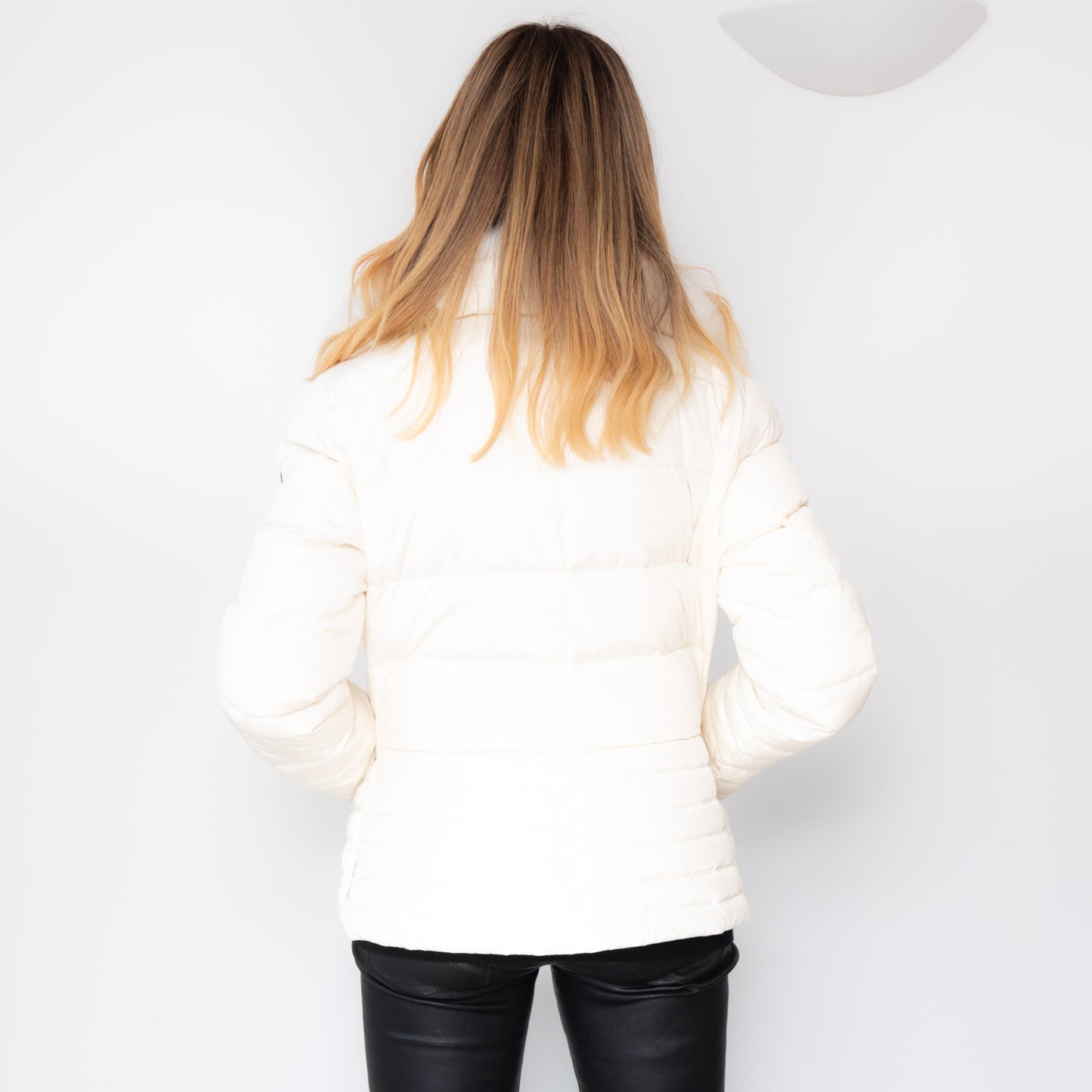 Armani Jeans Cream Padded Jacket Faux Fur Collar Size 14