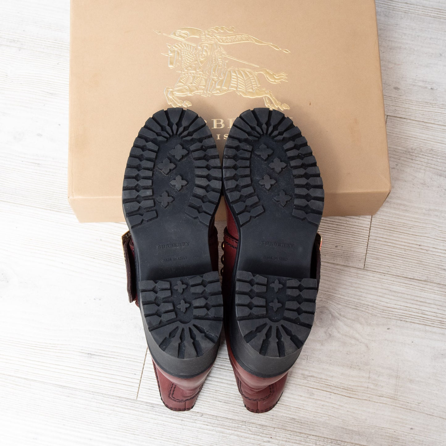 Burberry Burgundy Leather Biker Boots Size 40