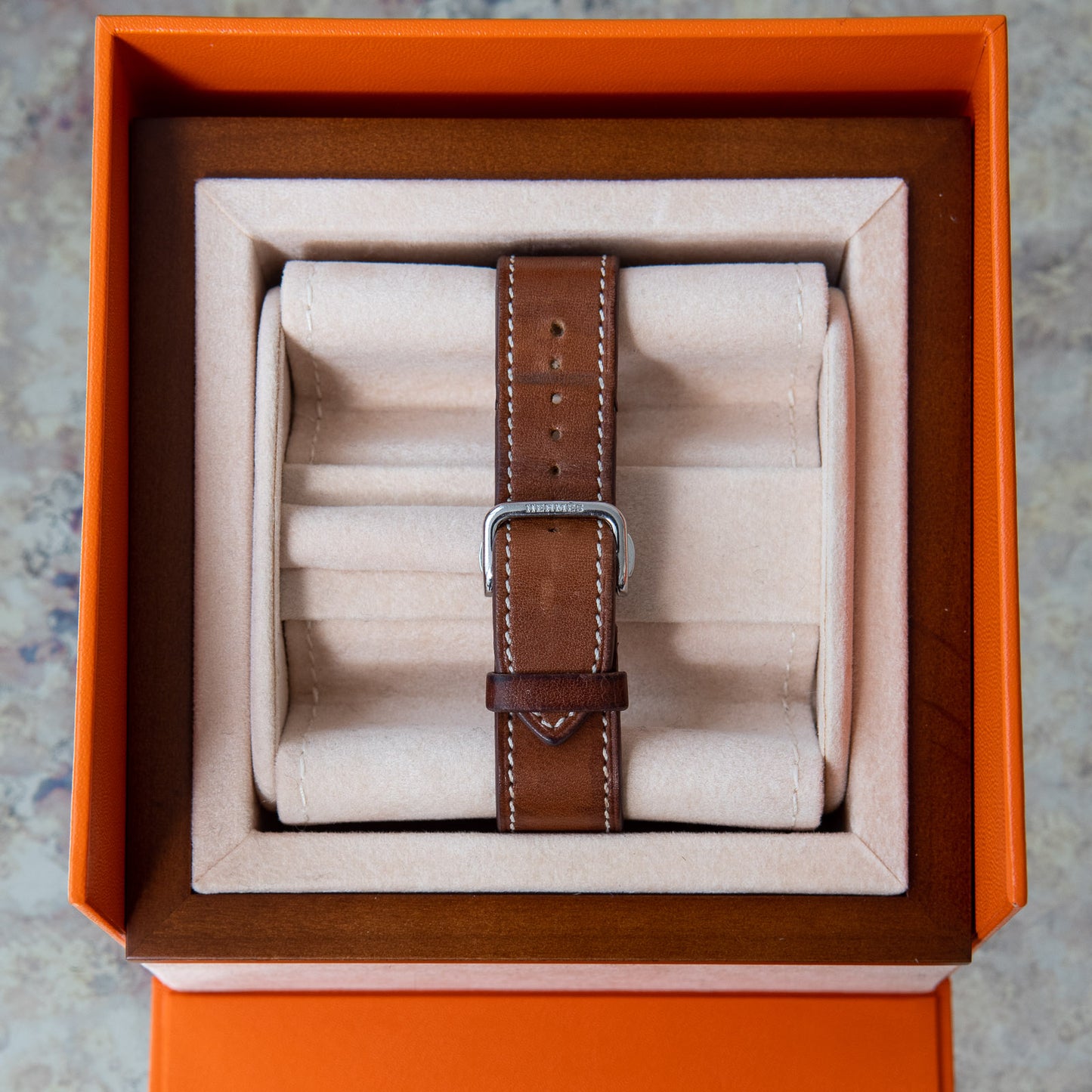 Hermes Cape Cod Stainless Steel Watch Brown Leather Strap