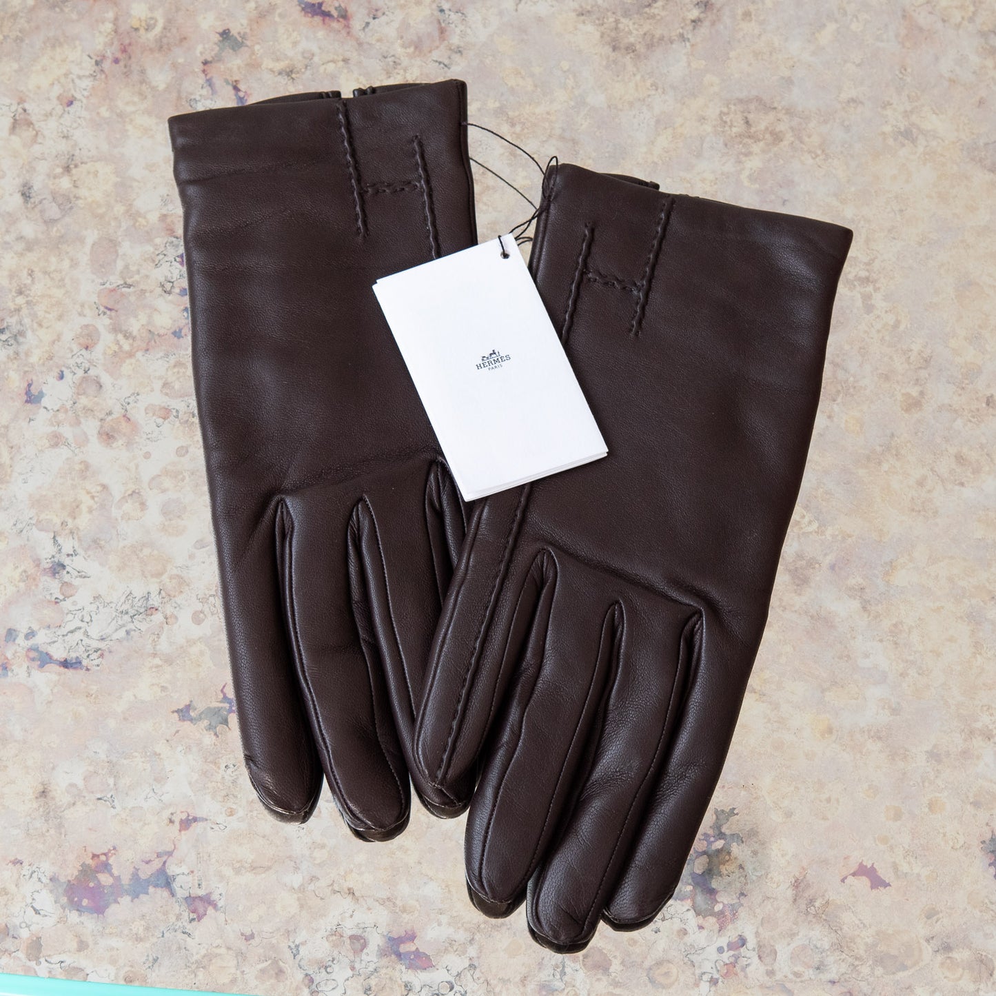 Hermes Brown Lambskin Leather Gloves Poeme Size 8