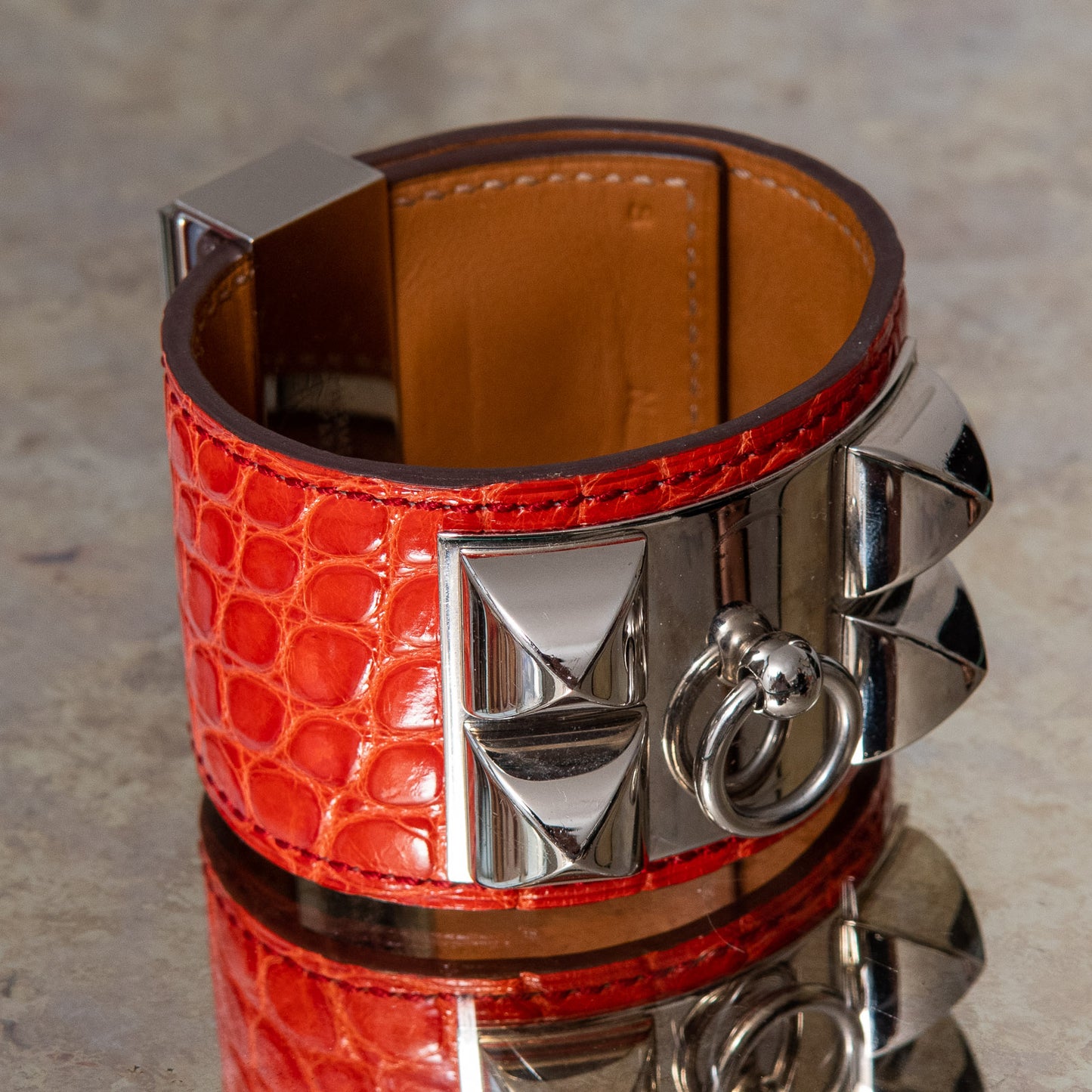 Hermes Red Orange Collier De Chien Cuff Size Small