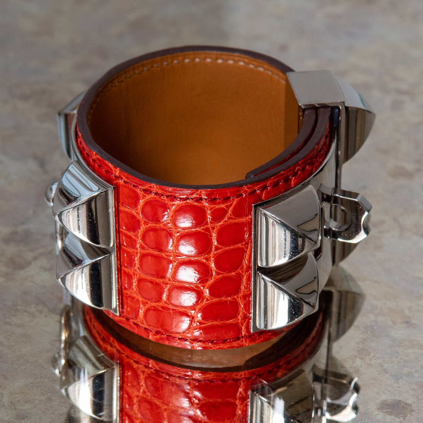Hermes Red Orange Collier De Chien Cuff Size Small