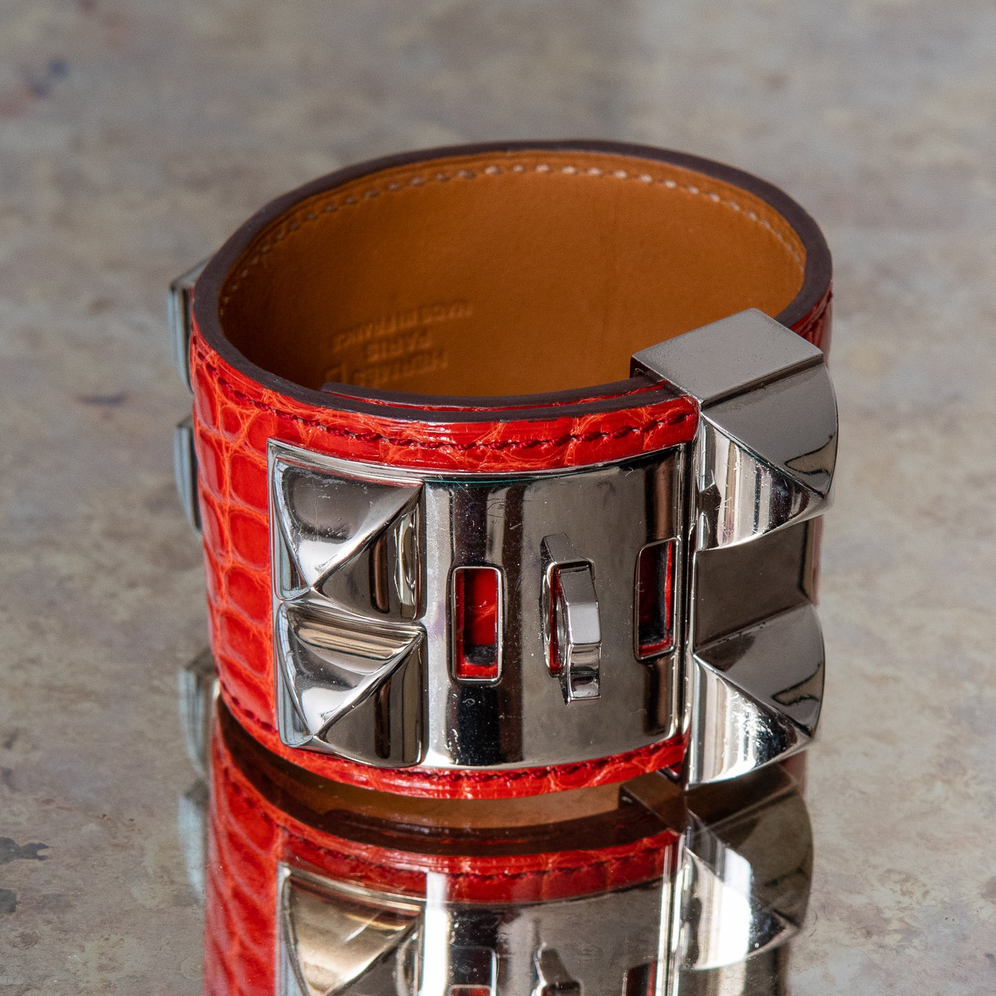Hermes Red Orange Collier De Chien Cuff Size Small