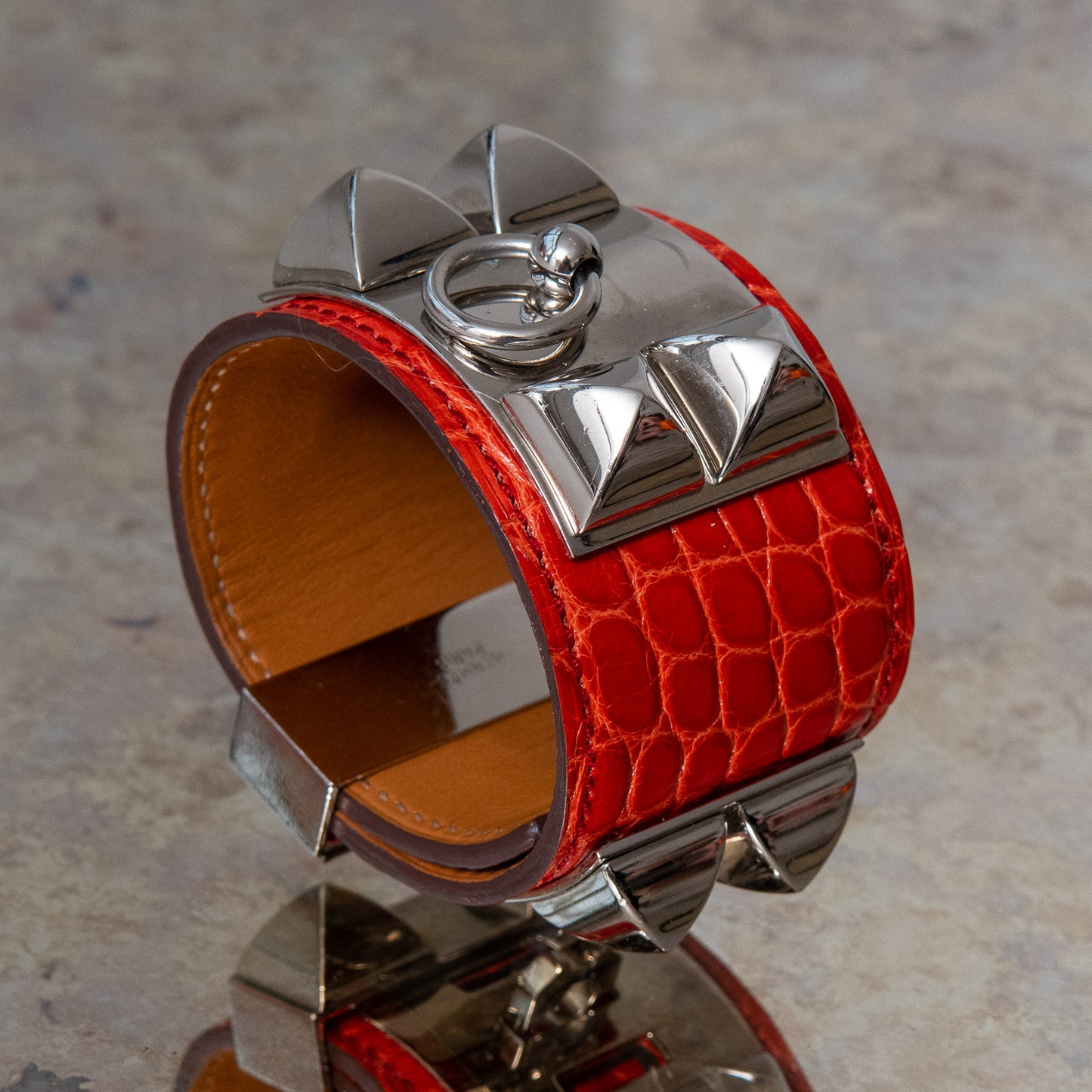 Hermes Red Orange Collier De Chien Cuff Size Small