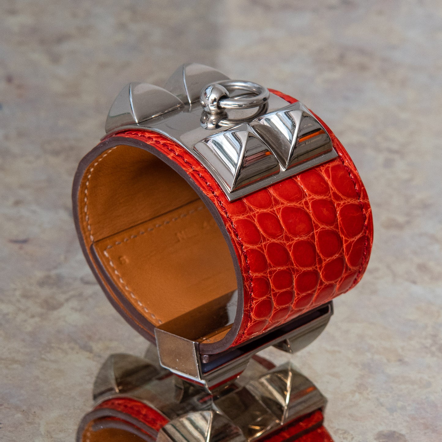 Hermes Red Orange Collier De Chien Cuff Size Small