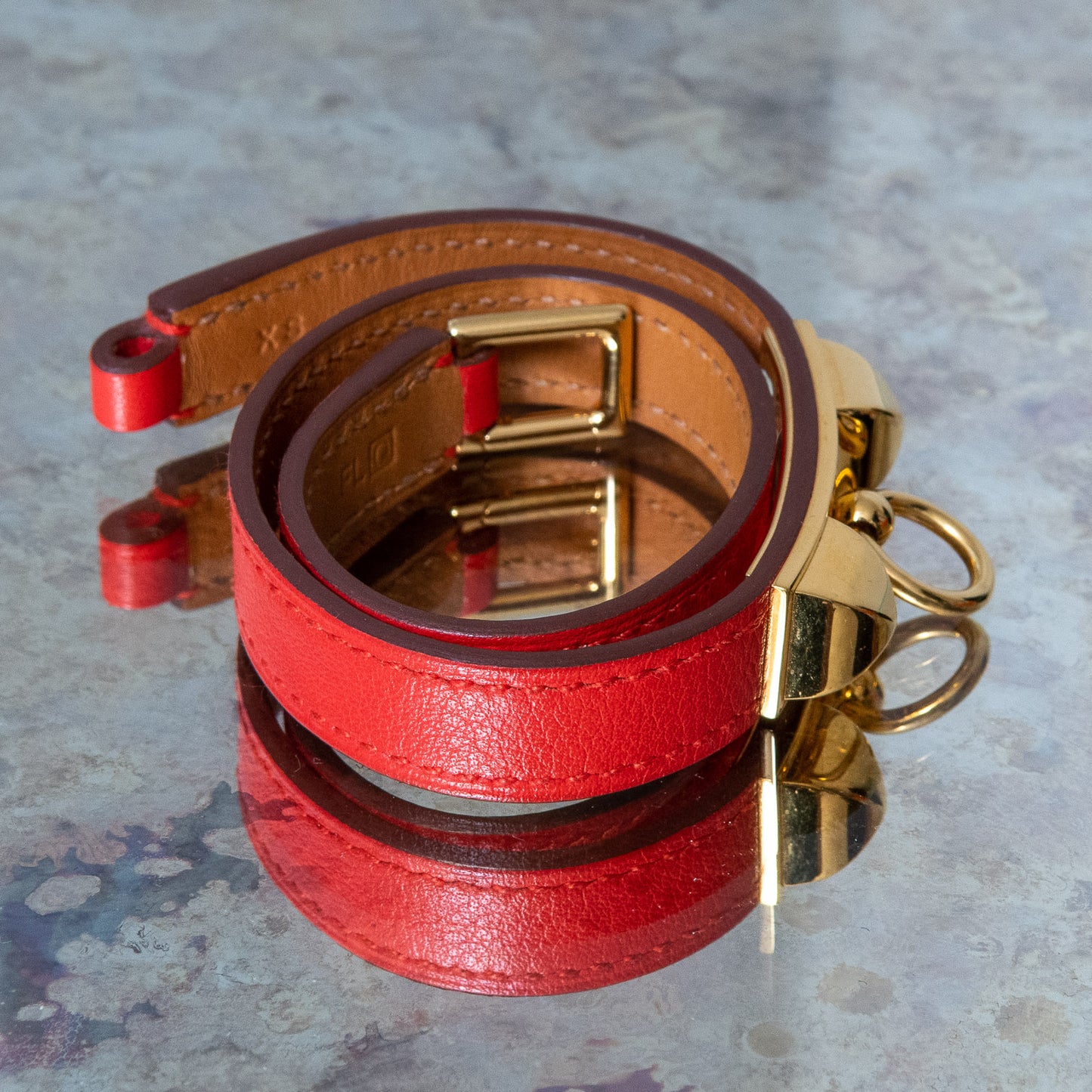 Hermes Rivale Double Tour Red Leather Bracelet Size XS