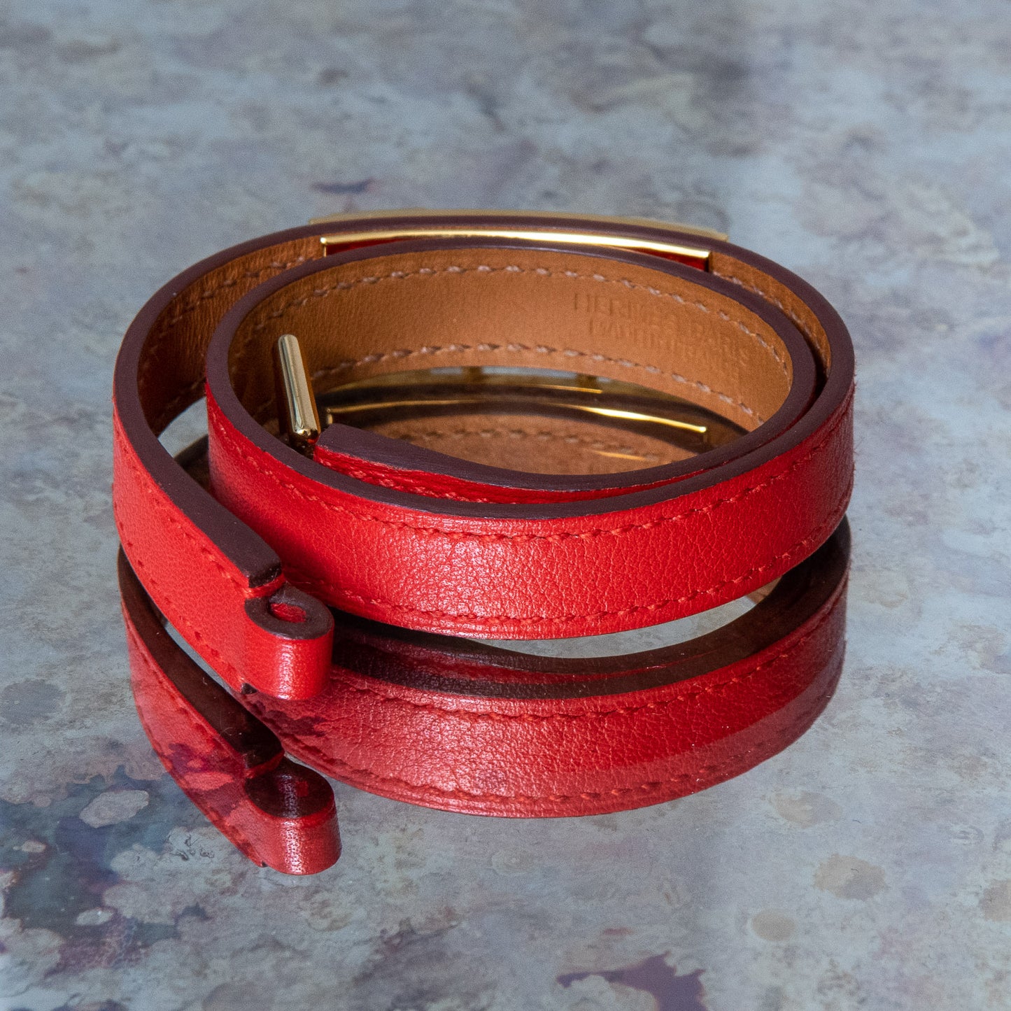 Hermes Rivale Double Tour Red Leather Bracelet Size XS