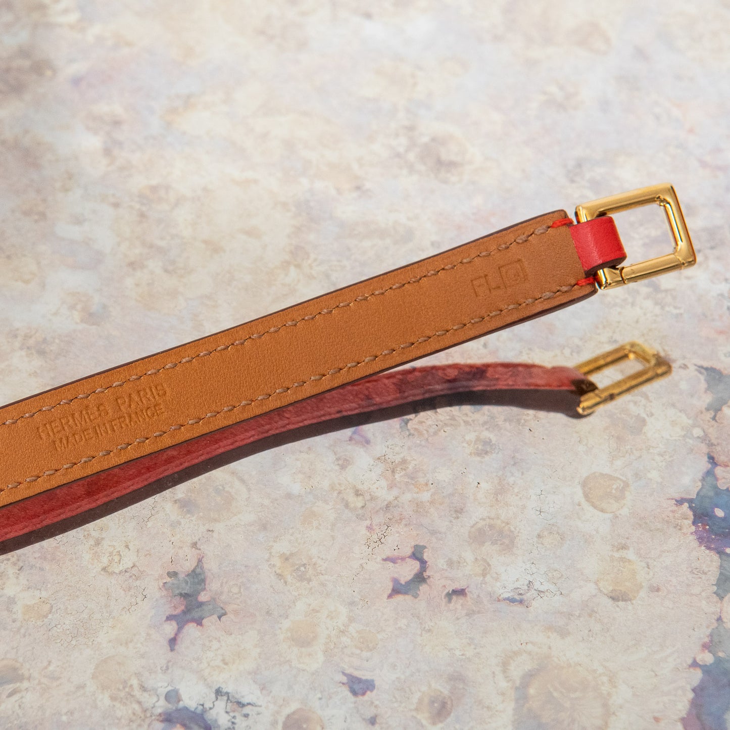 Hermes Rivale Double Tour Red Leather Bracelet Size XS