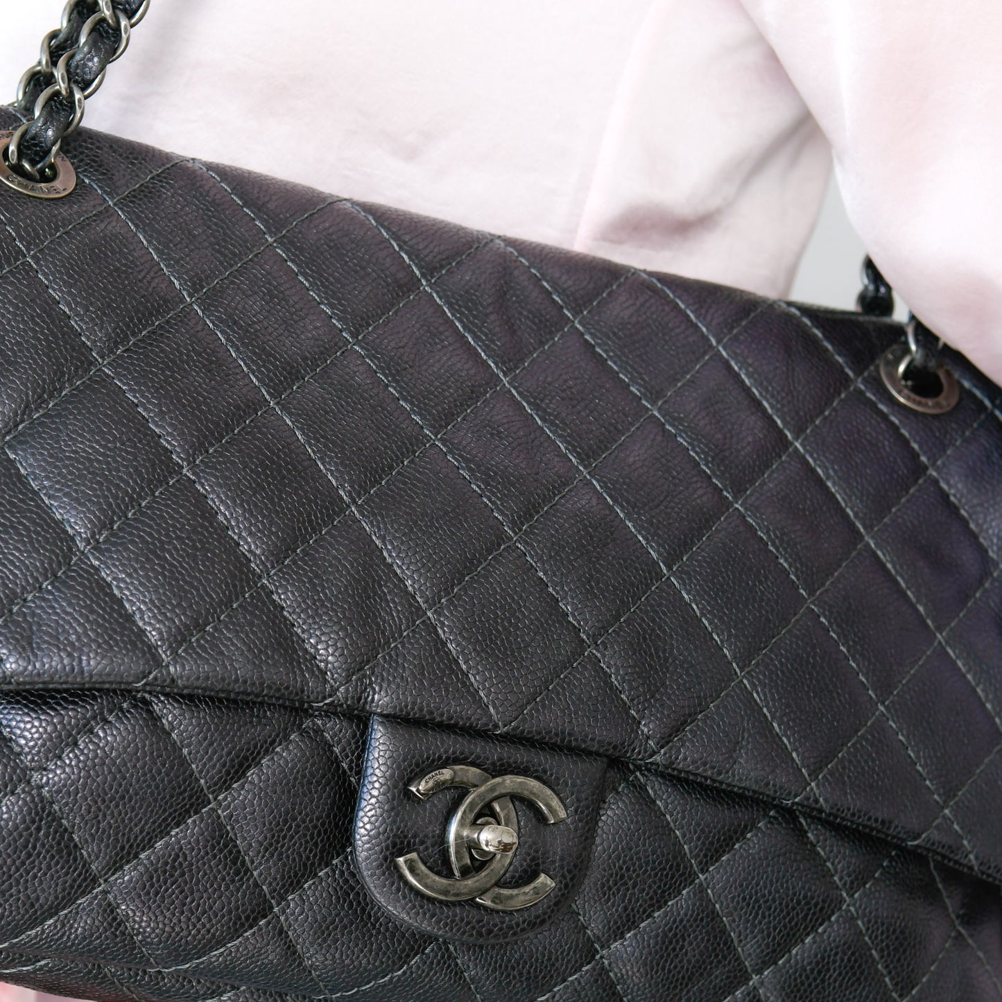 Chanel Quilted Easy Flap Jumbo Metallic Bag