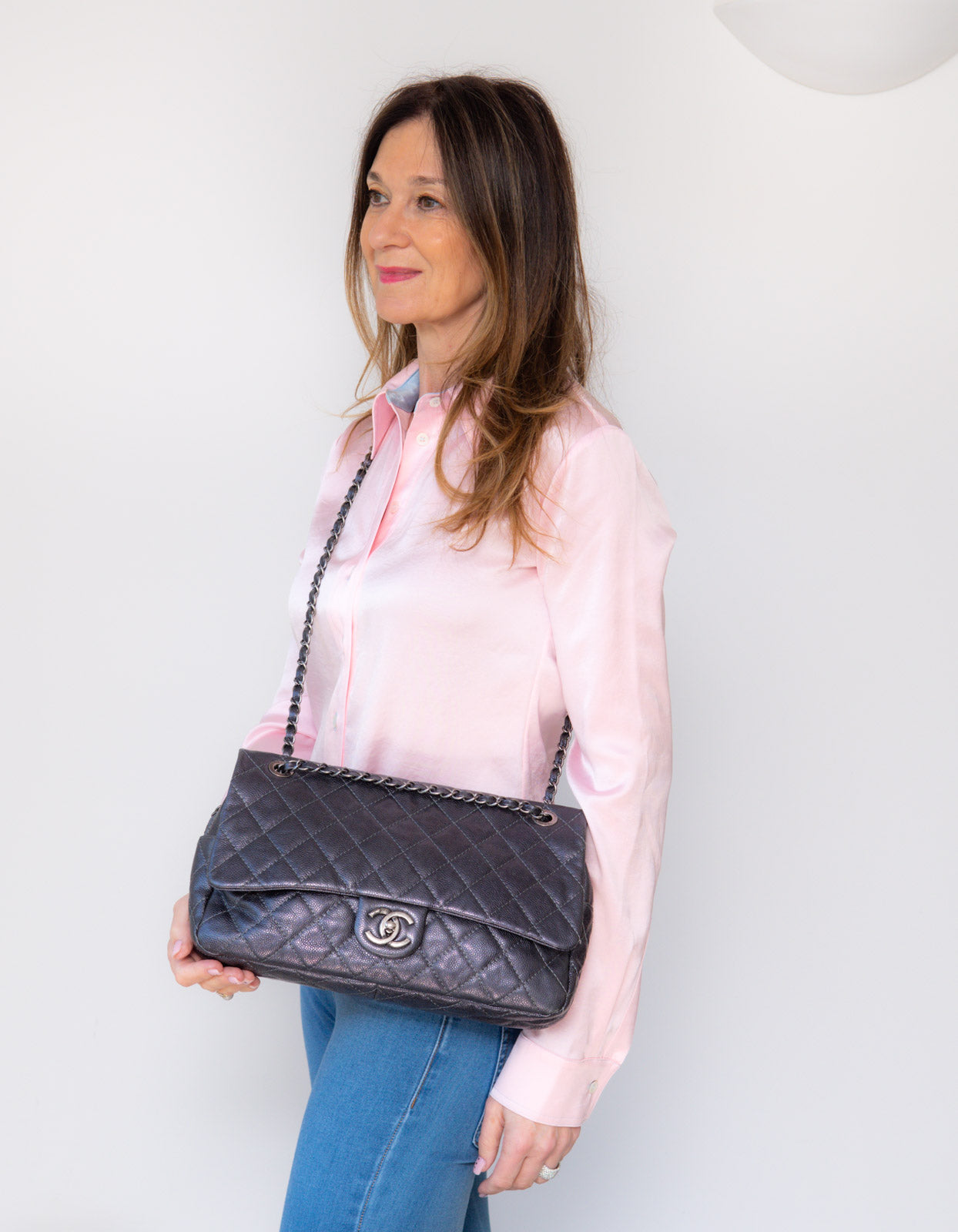 Chanel Quilted Easy Flap Jumbo Metallic Bag
