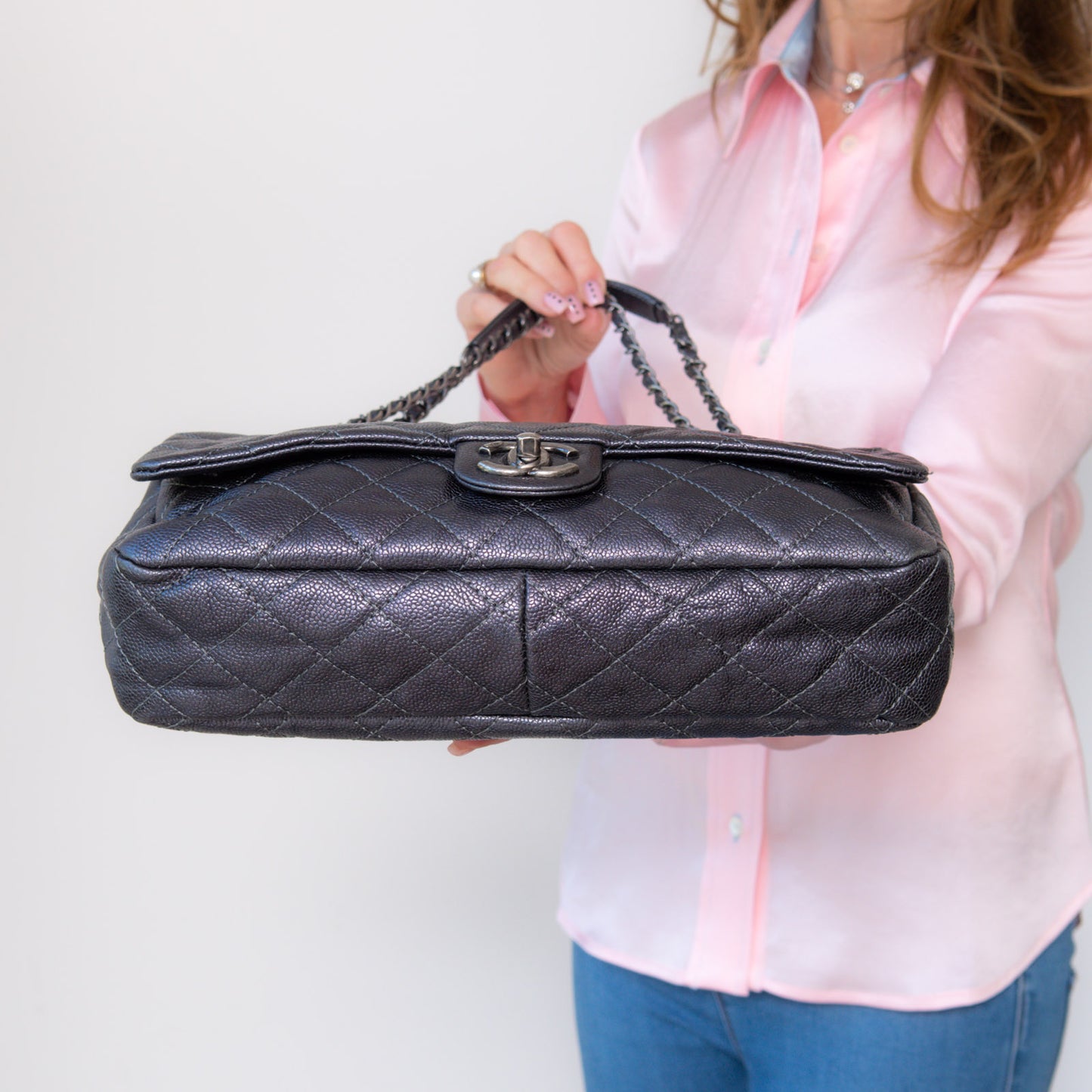 Chanel Quilted Easy Flap Jumbo Metallic Bag