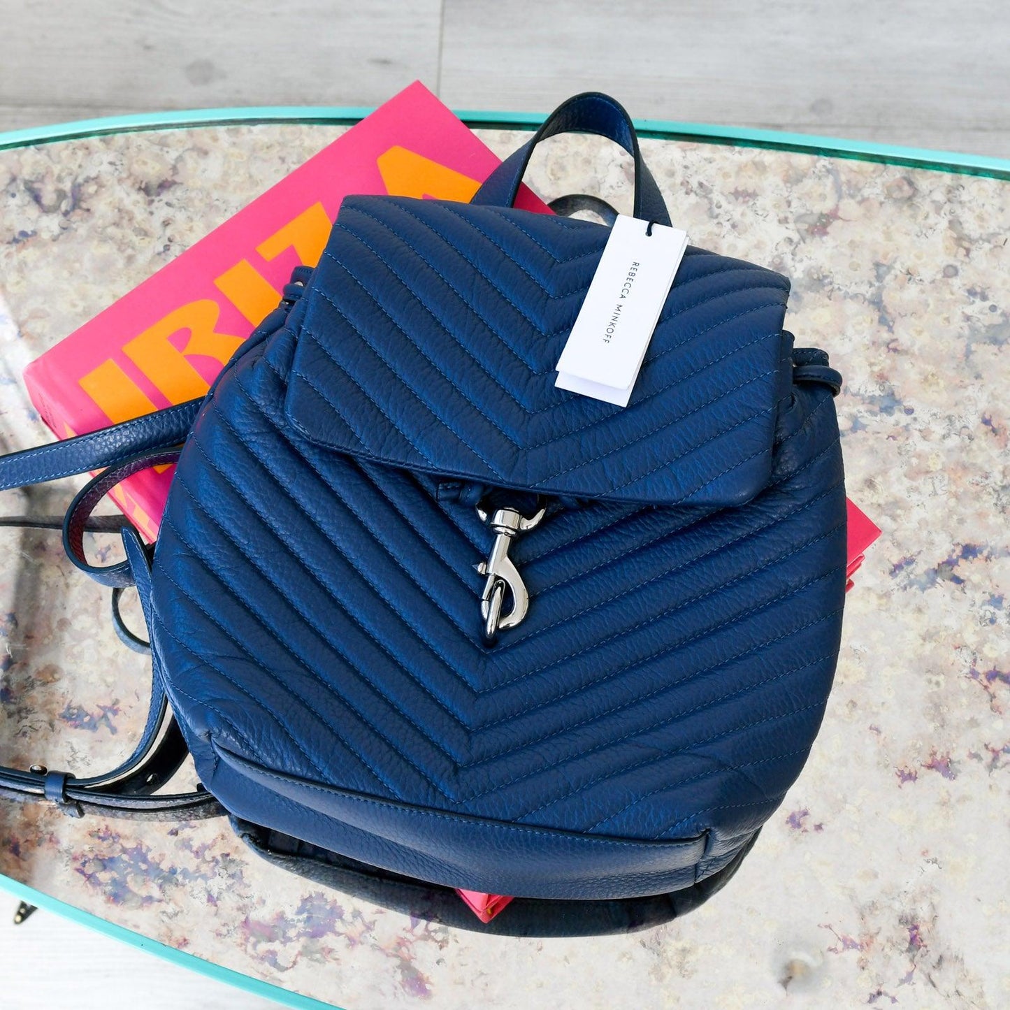Rebecca Minkoff Edie Chevron Blue Leather Backpack