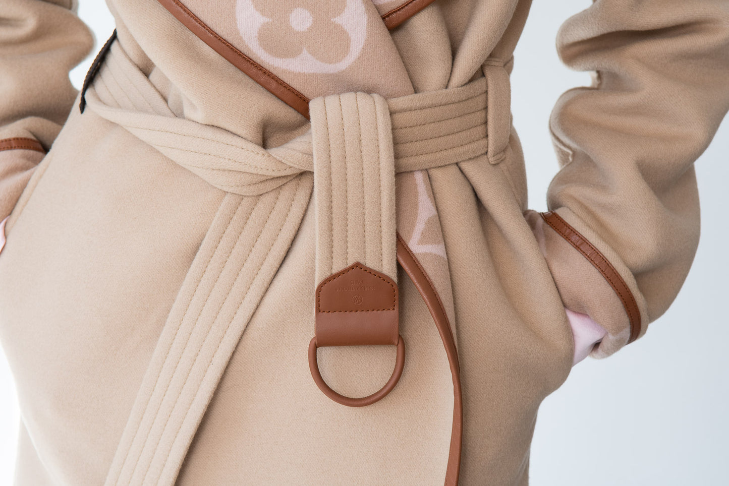 Louis Vuitton Belted Double Face Camel Brown Hooded Wrap Coat Size 8