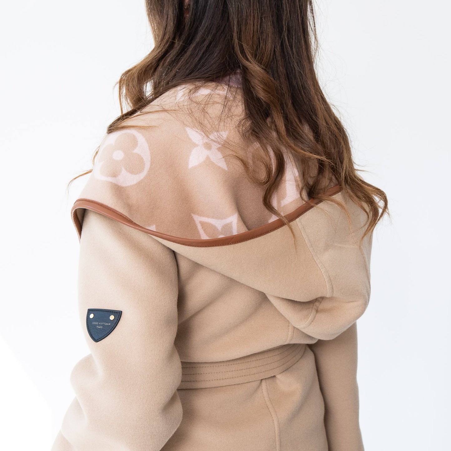 Louis Vuitton Belted Double Face Camel Brown Hooded Wrap Coat Size 8