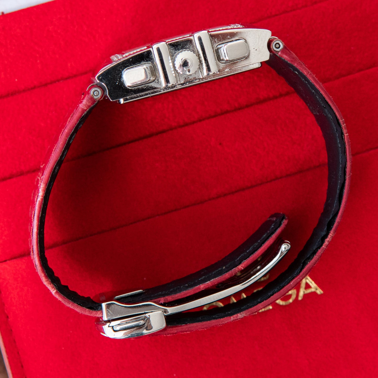 Omega Constellation Quadra Chronograph Diamond Dial Alligator Red Strap
