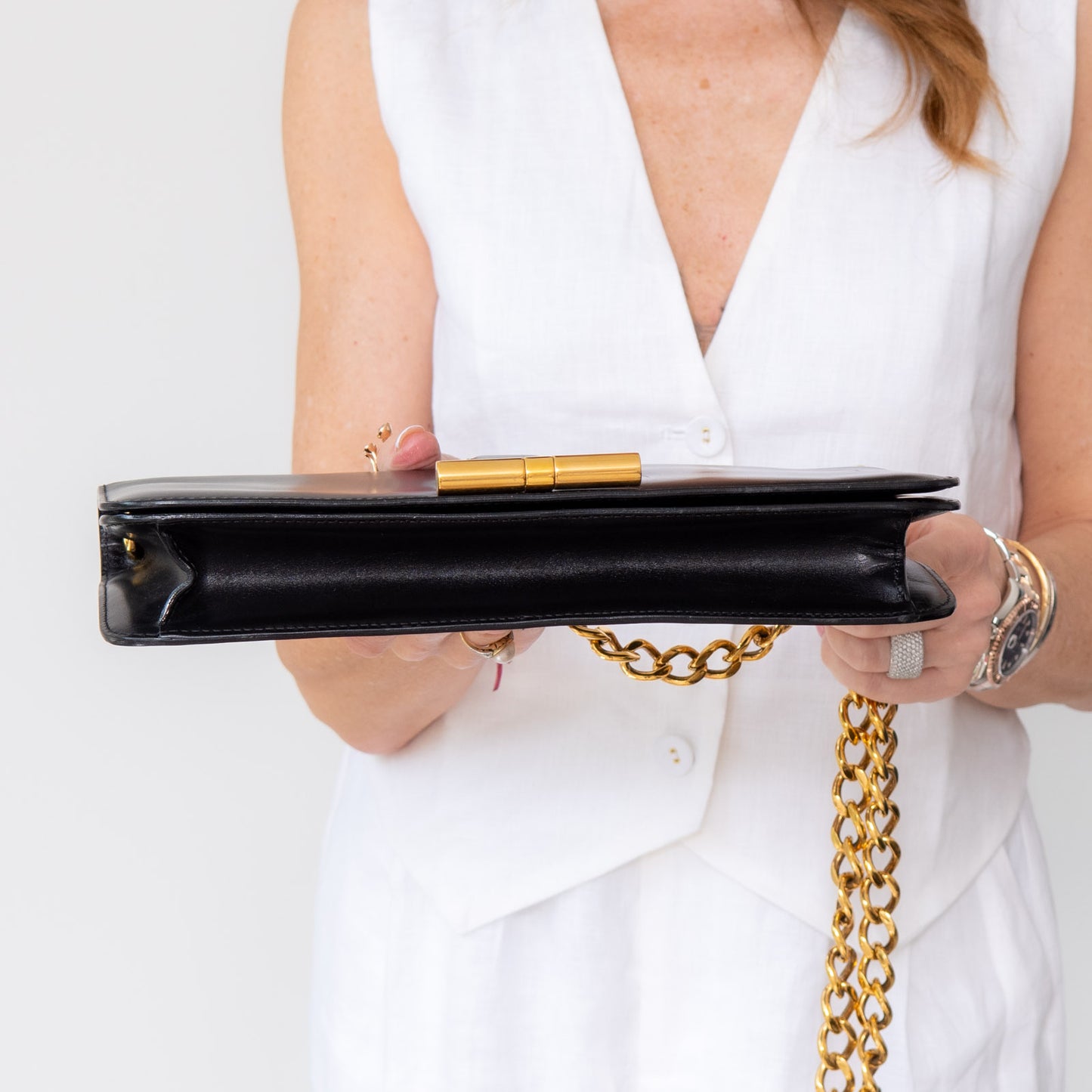 Tom Ford Black Leather And Chain Detail Bag