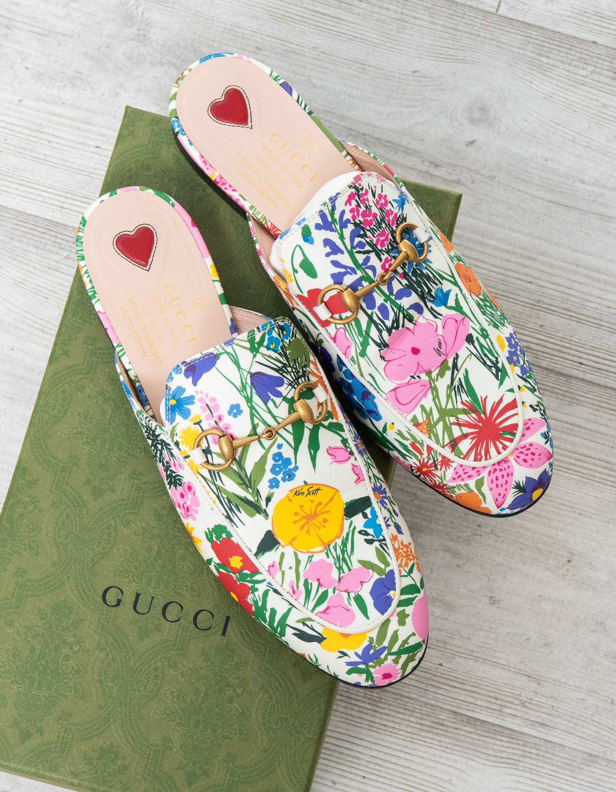 Gucci Princeton White Leather Floral Loafers Horsebit Detail Limited Edition Ken Scott Size 39