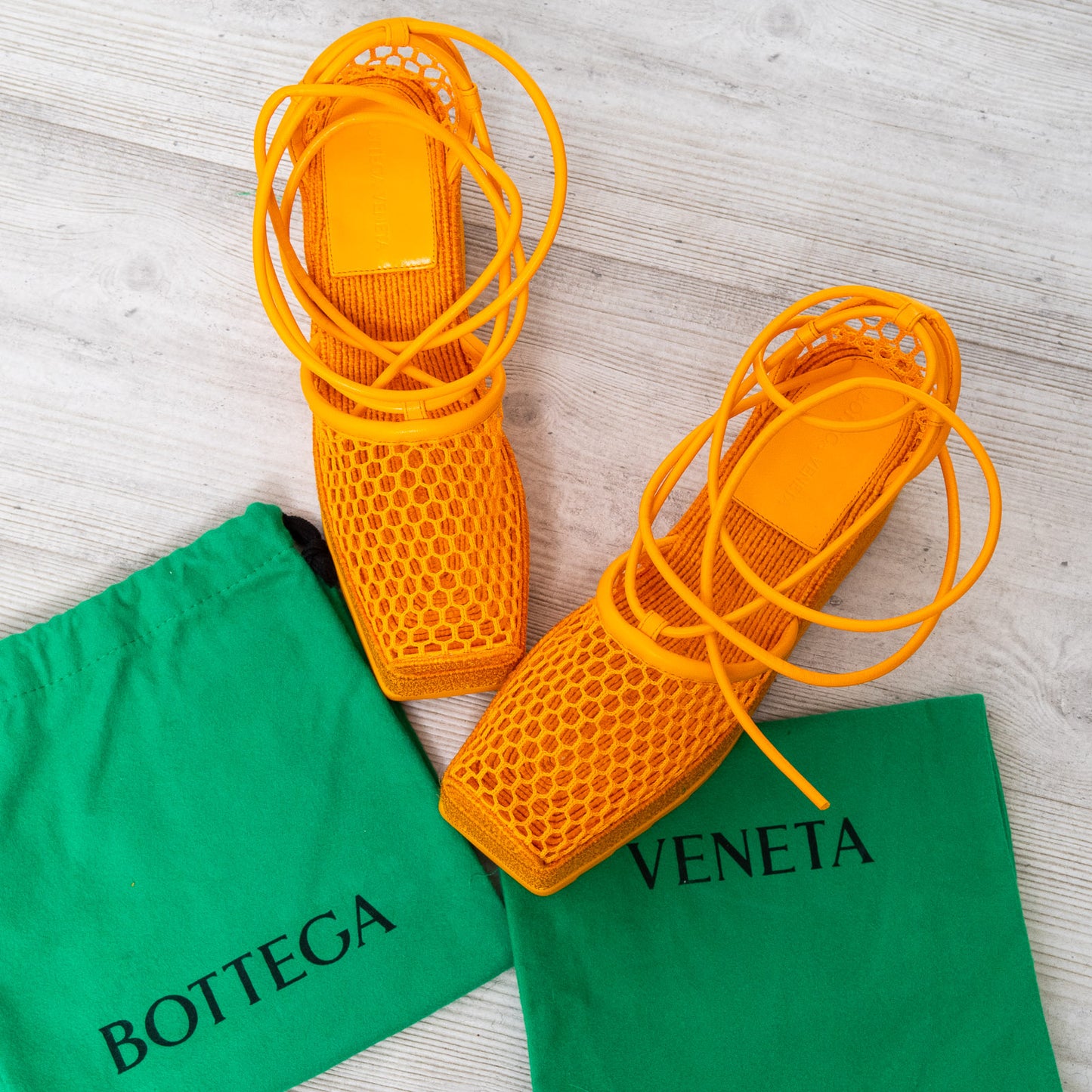 Bottega Veneta Orange Web Wedge Espadrilles Size 38