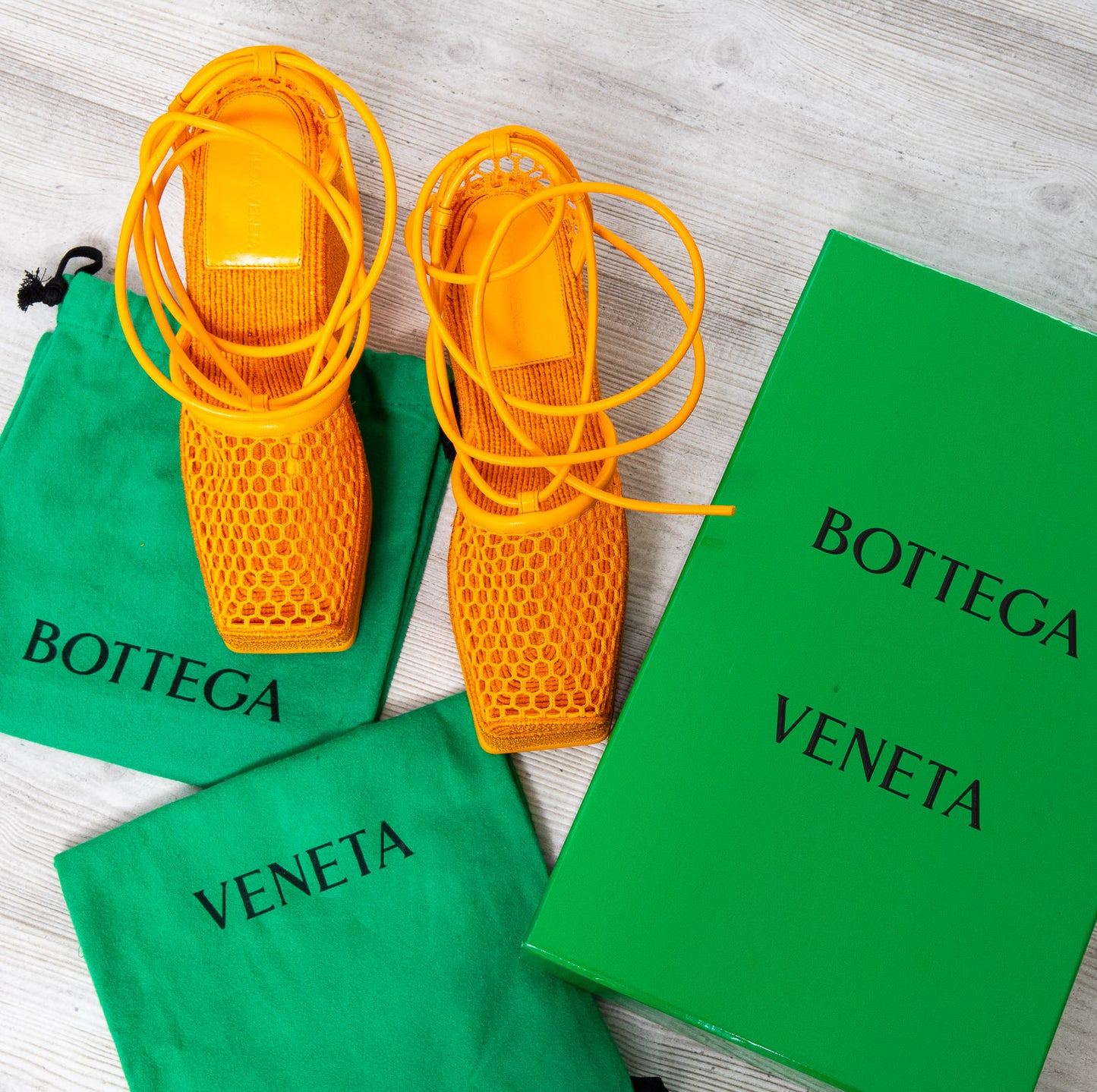 Bottega Veneta Orange Web Wedge Espadrilles Size 38