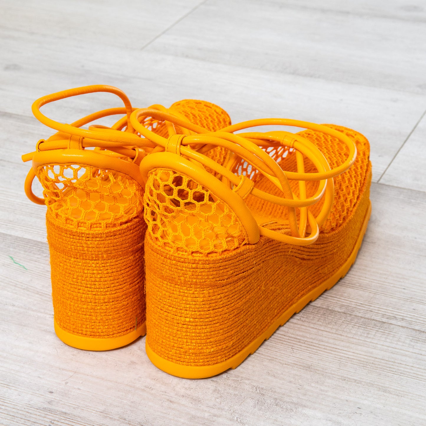 Bottega Veneta Orange Web Wedge Espadrilles Size 38
