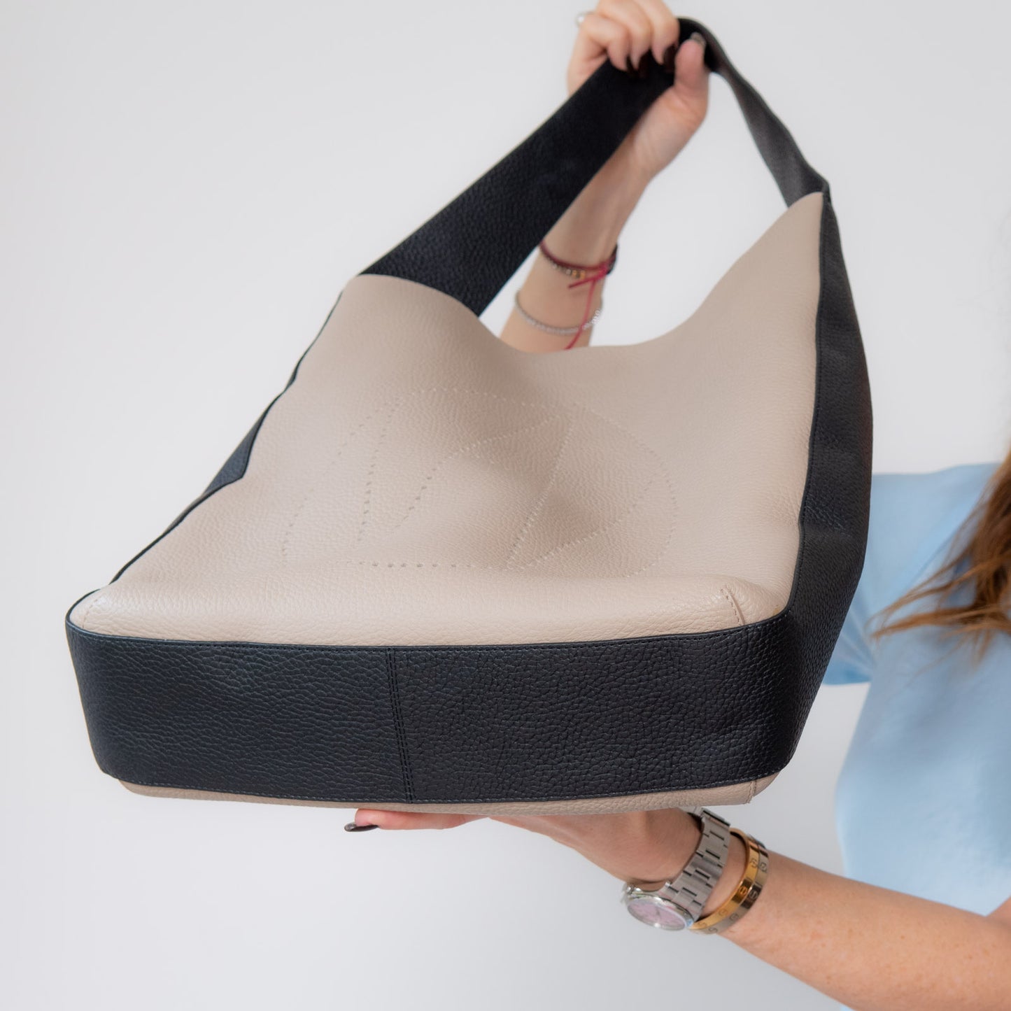 Amanda Wakeley Beige And Black Leather Hobo Bag