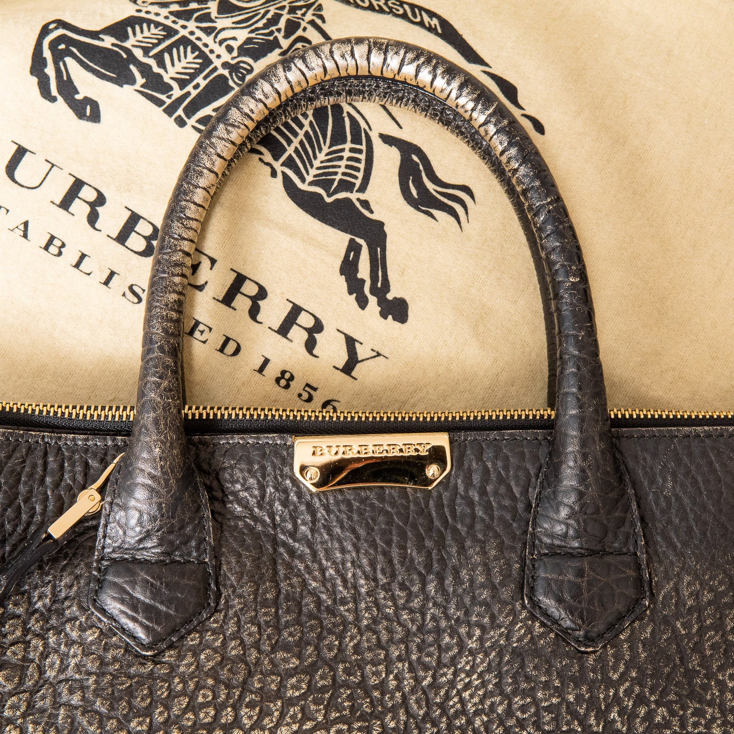 Burberry Metallic Bronze And Black Dewsbury Medium Tote Bag