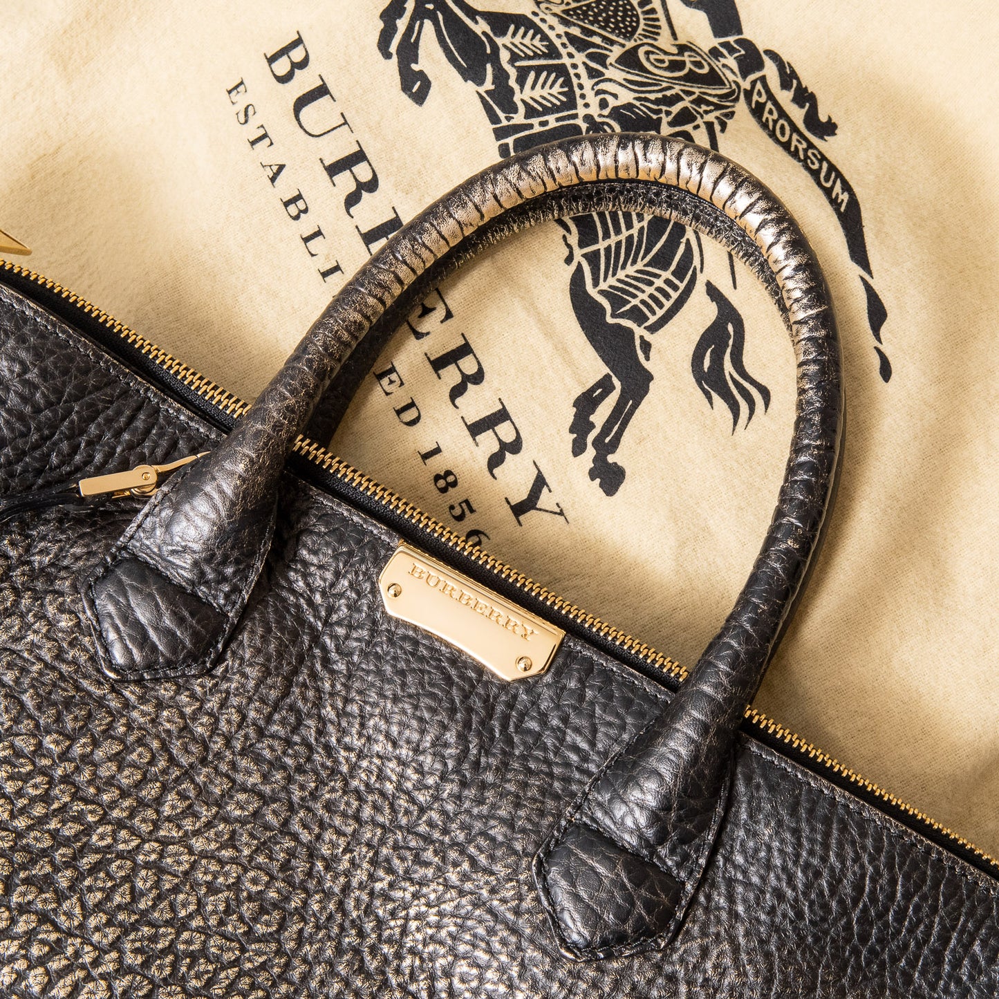 Burberry Metallic Bronze And Black Dewsbury Medium Tote Bag