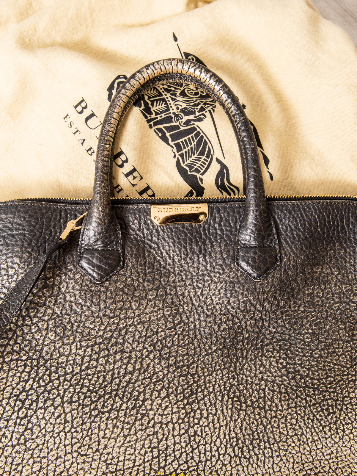 Burberry Metallic Bronze And Black Dewsbury Medium Tote Bag