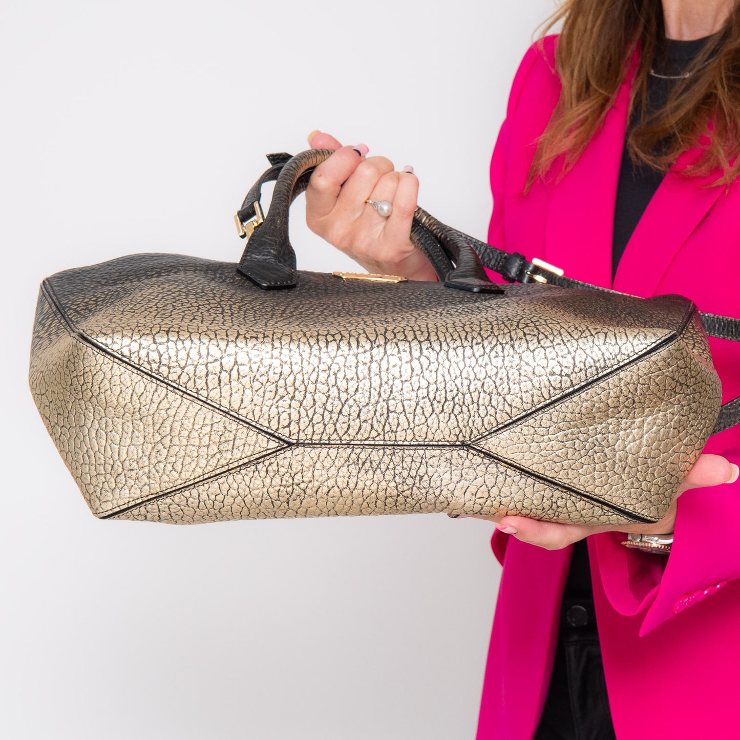 Burberry Metallic Bronze And Black Dewsbury Medium Tote Bag