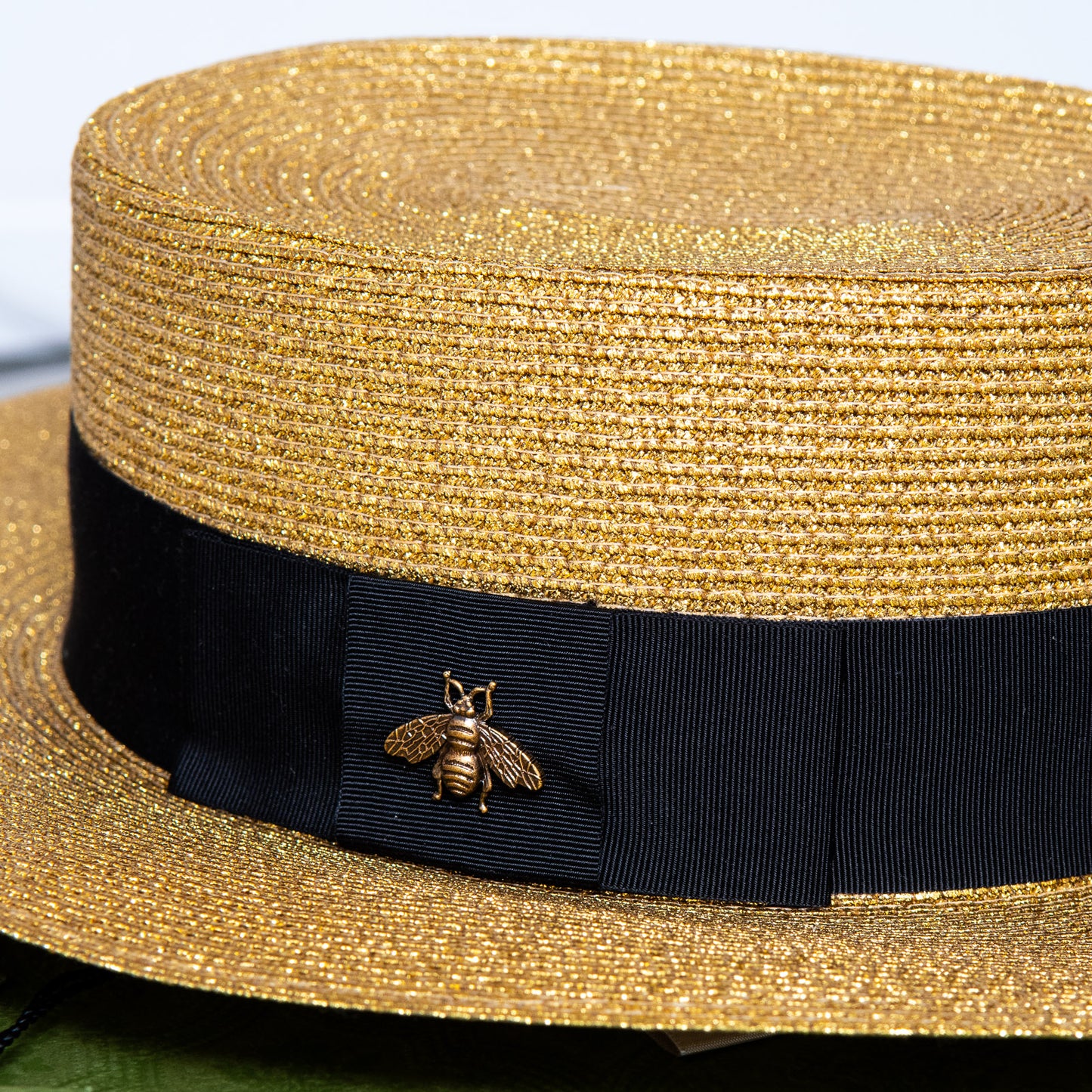 Gucci Black And Gold Lame Papier Hat Size Large