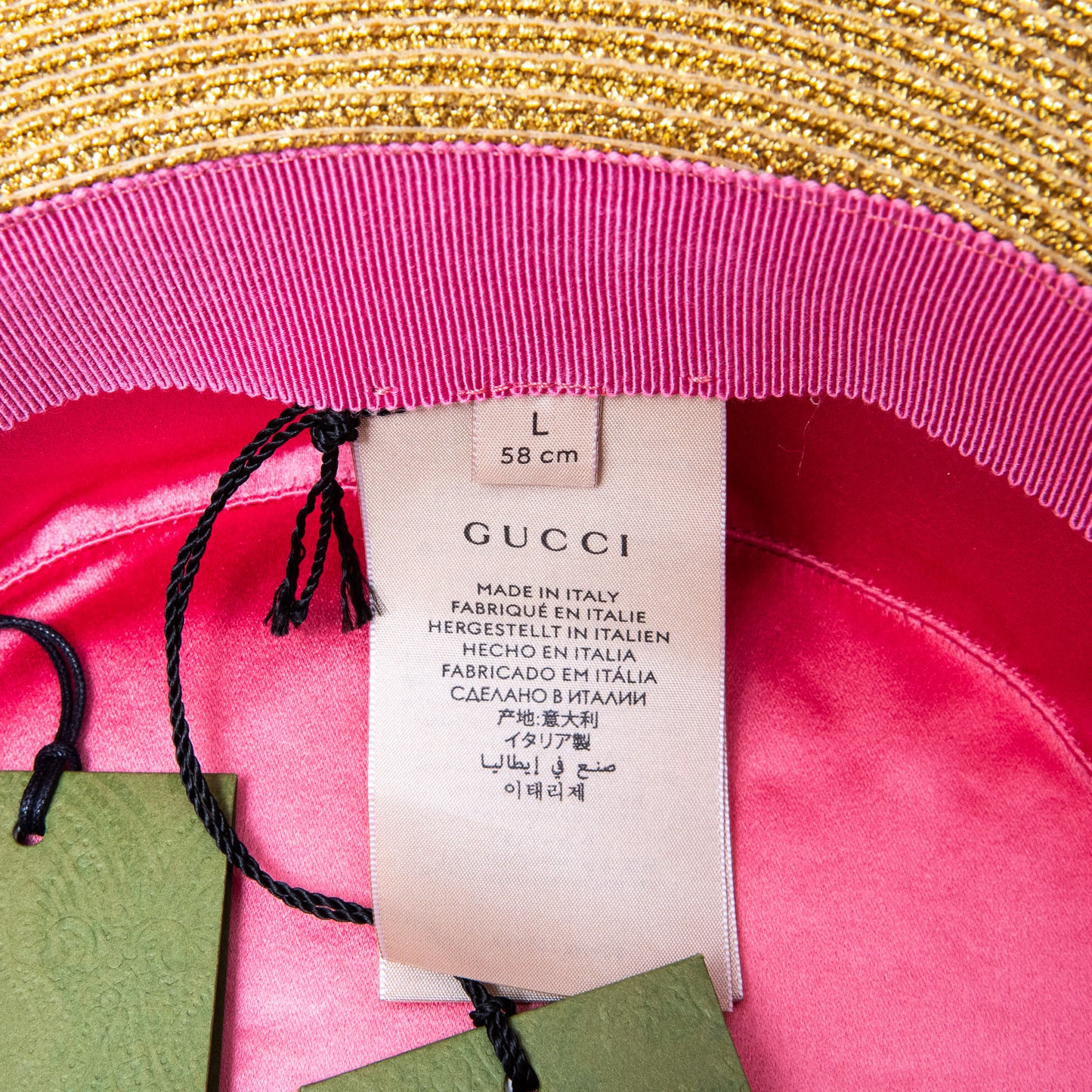 Gucci Black And Gold Lame Papier Hat Size Large