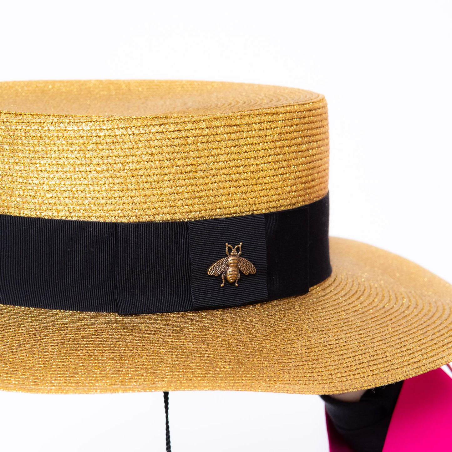 Gucci Black And Gold Lame Papier Hat Size Large