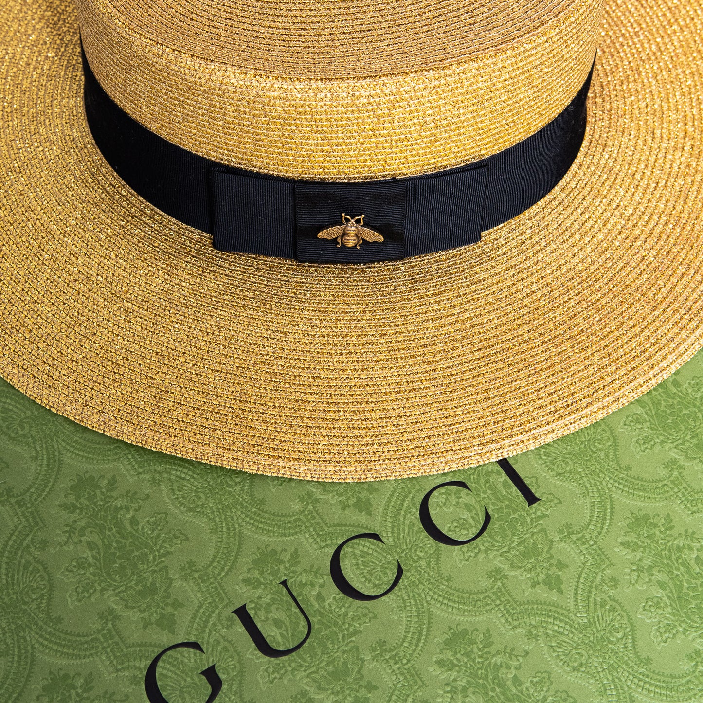 Gucci Black And Gold Lame Papier Hat Size Large