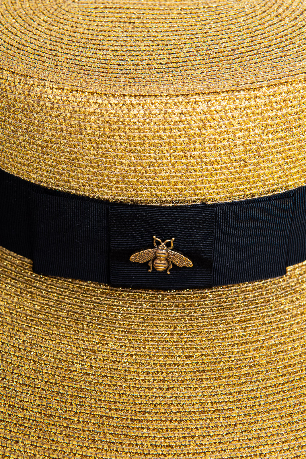 Gucci Black And Gold Lame Papier Hat Size Large