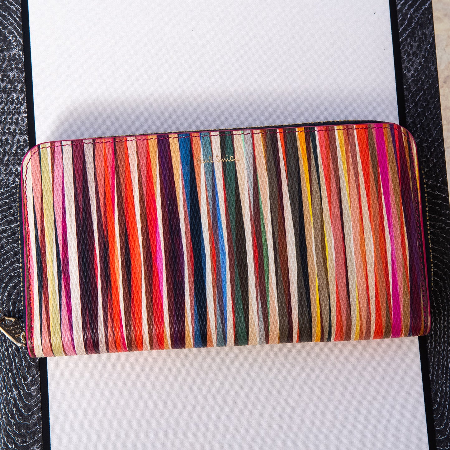Paul Smith Multicolour Stripe Leather Zip Around Wallet