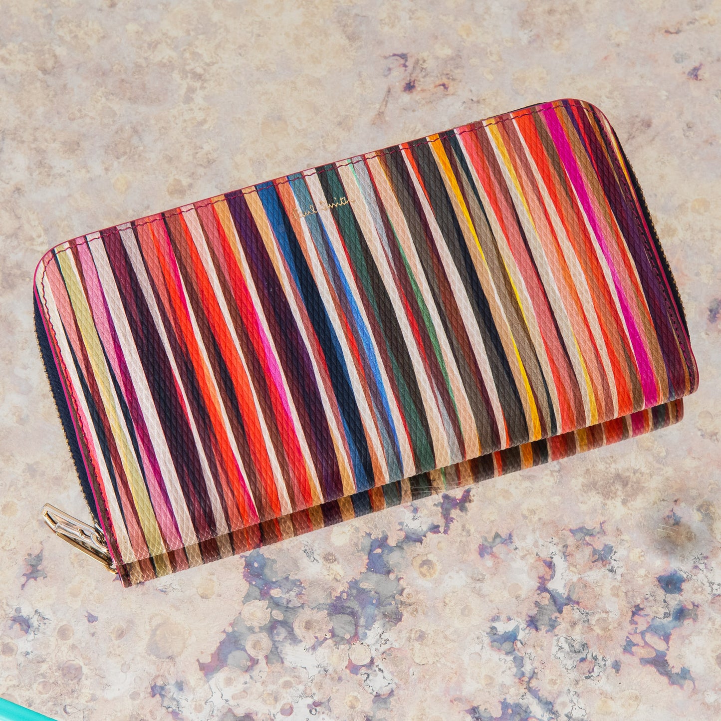 Paul Smith Multicolour Stripe Leather Zip Around Wallet