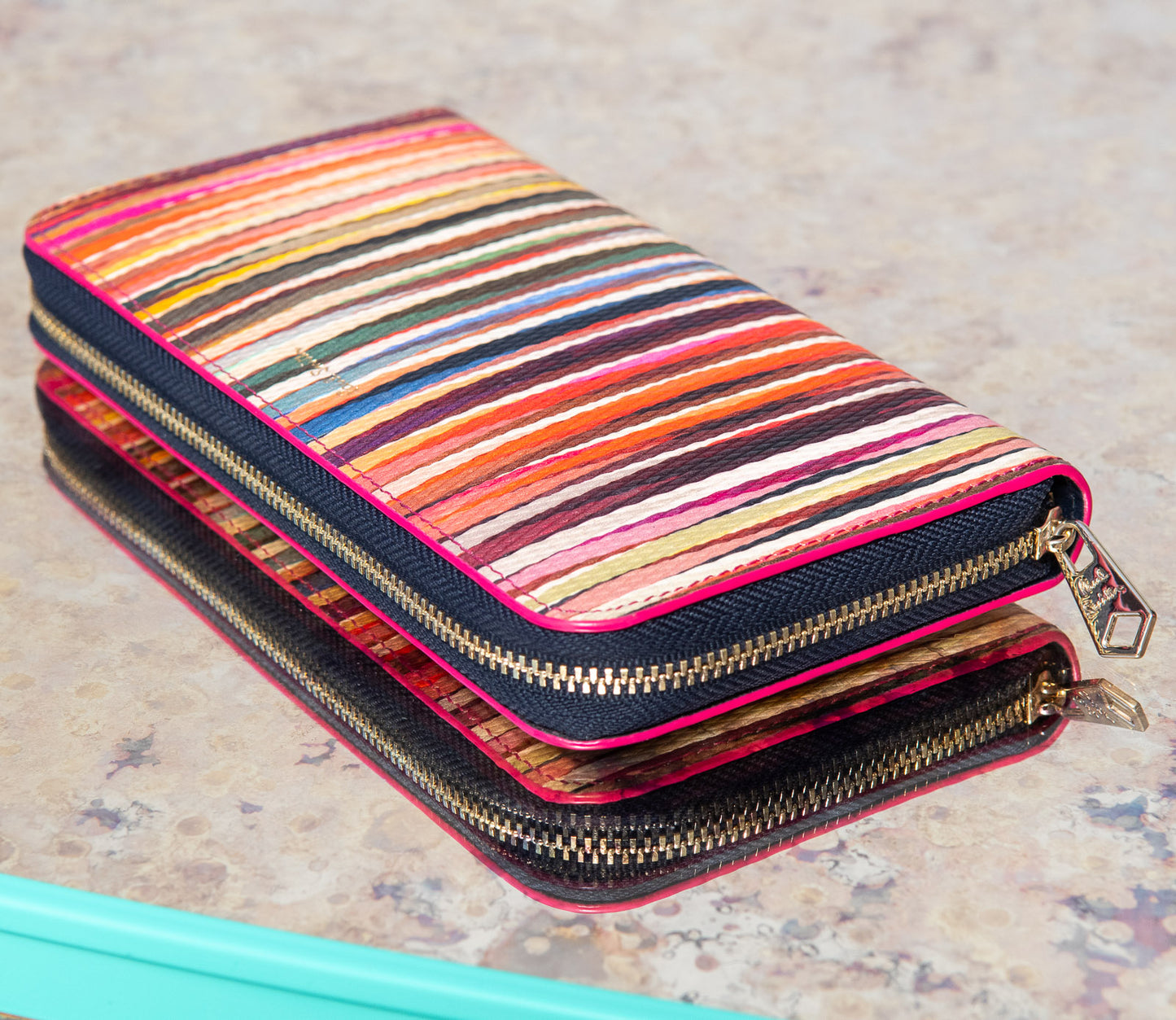 Paul Smith Multicolour Stripe Leather Zip Around Wallet