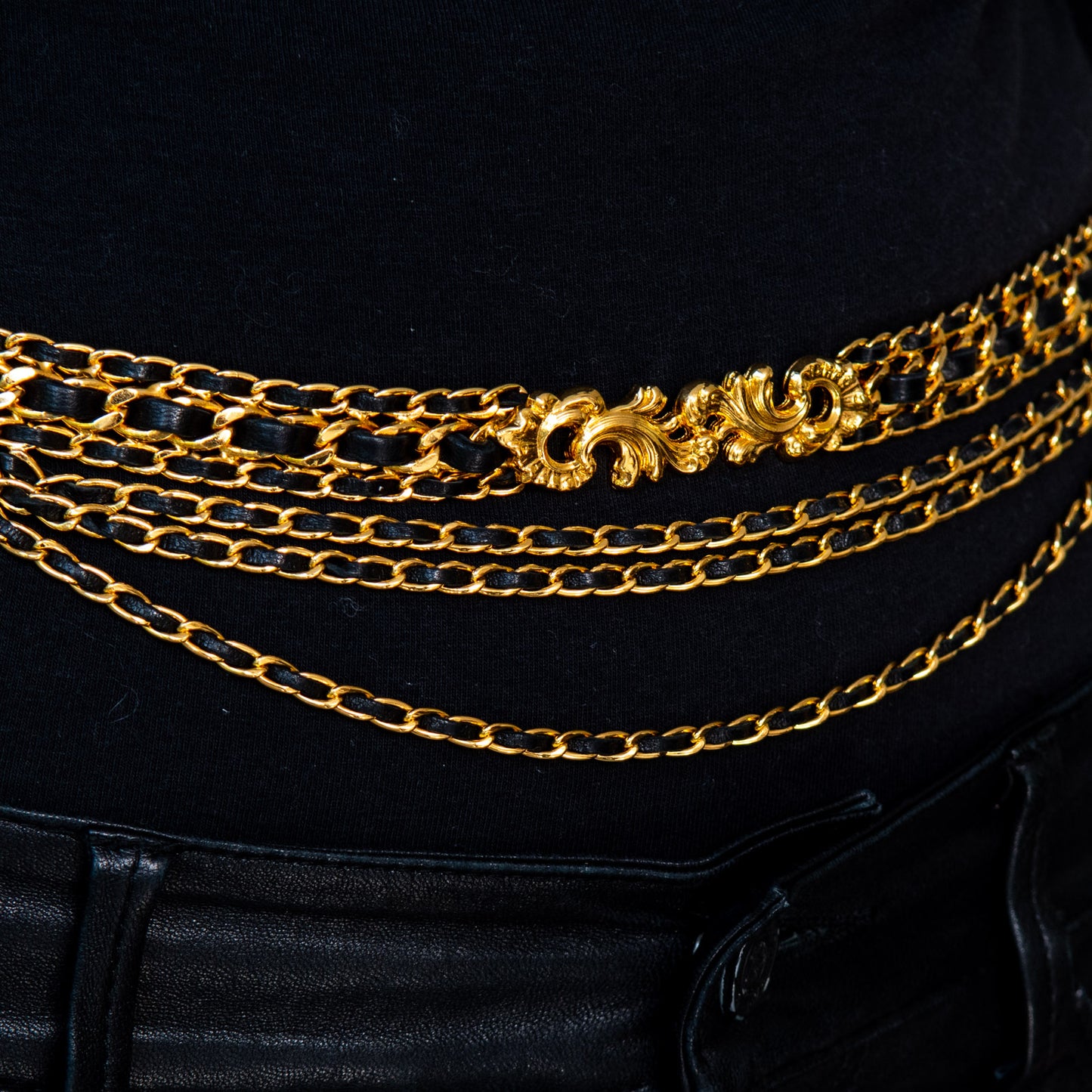 Chanel Leather And Chain Belt