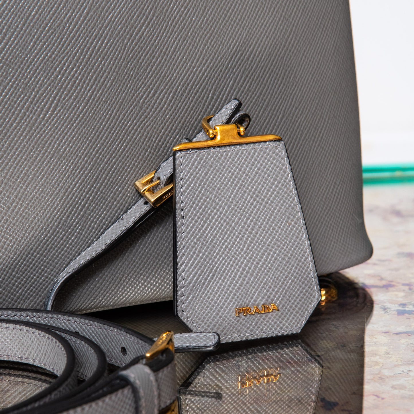 Prada Grey Saffiano Leather Shopper Tote Bag