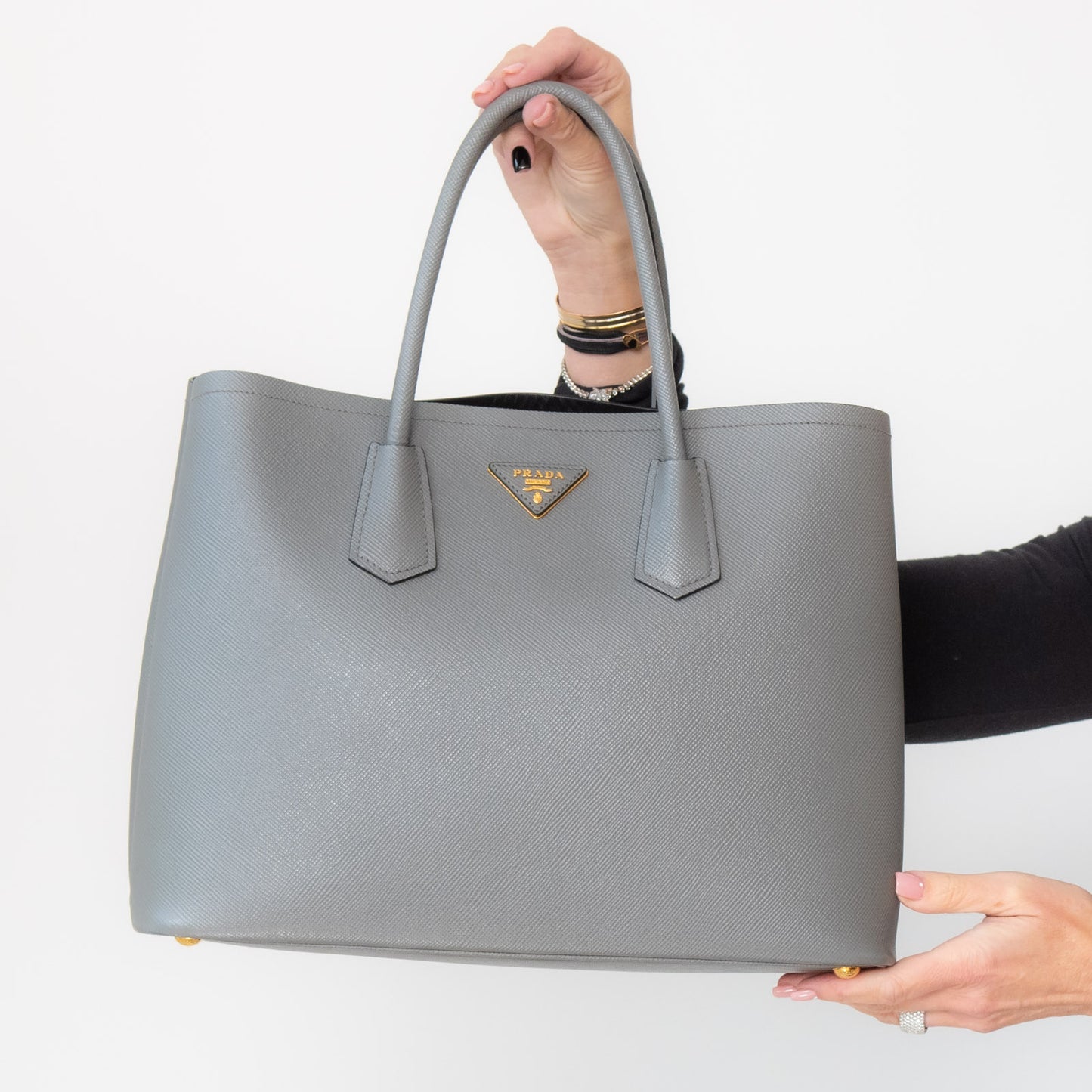 Prada Grey Saffiano Leather Shopper Tote Bag