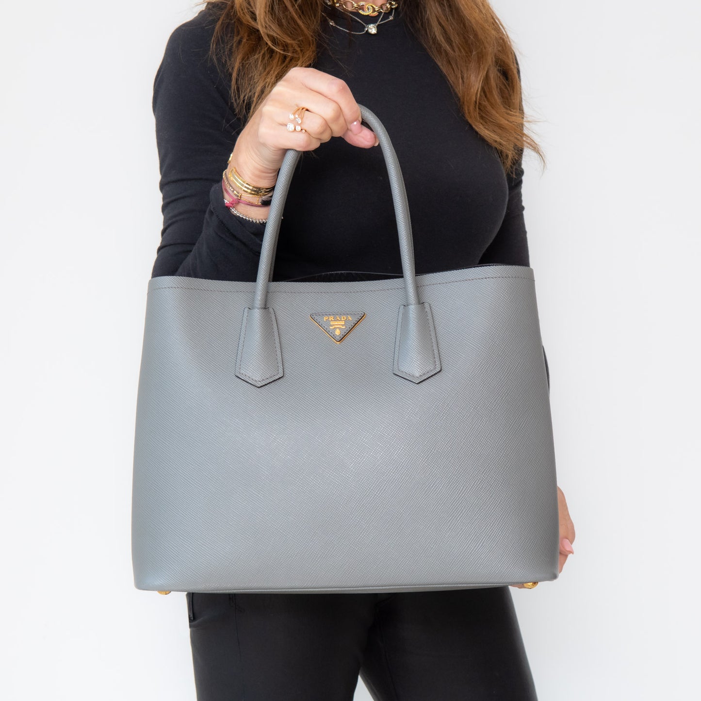 Prada Grey Saffiano Leather Shopper Tote Bag