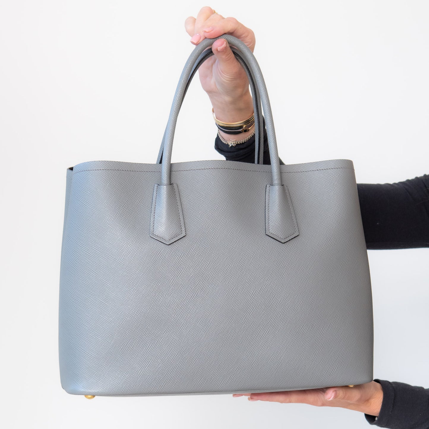 Prada Grey Saffiano Leather Shopper Tote Bag