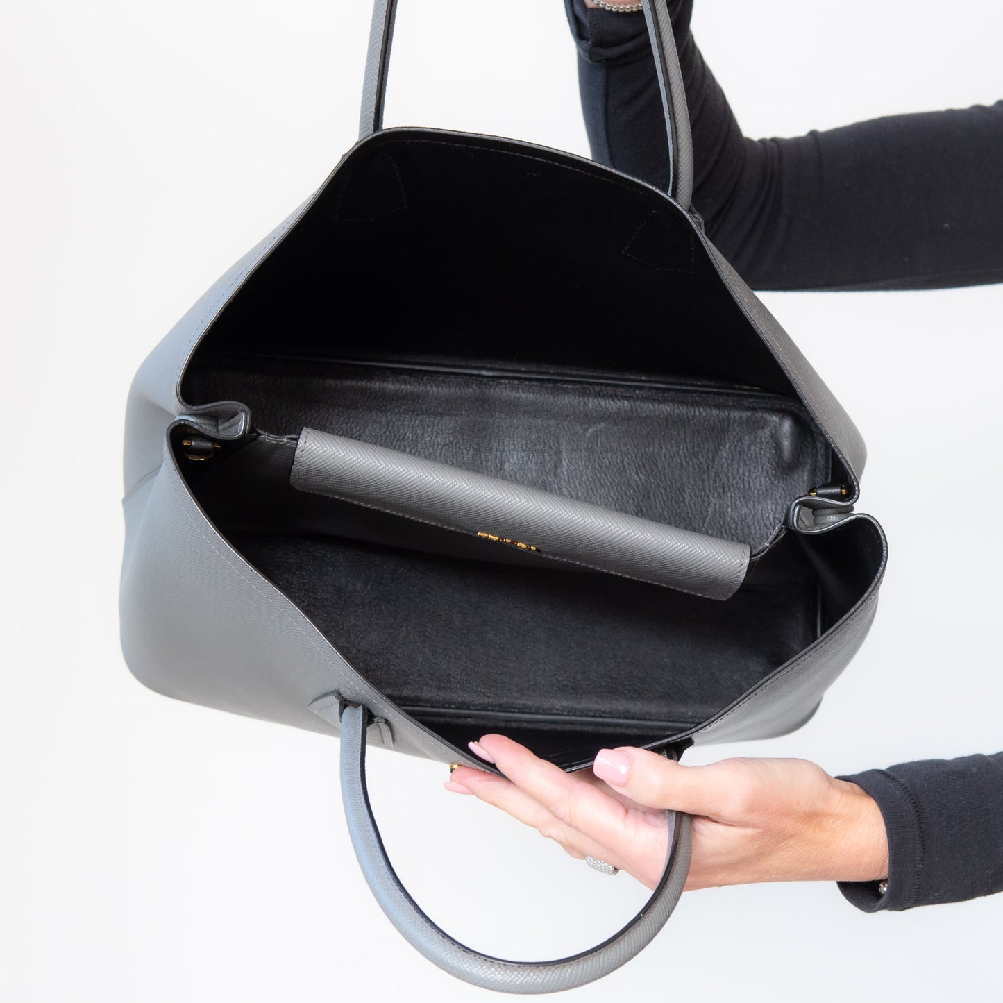 Prada Grey Saffiano Leather Shopper Tote Bag
