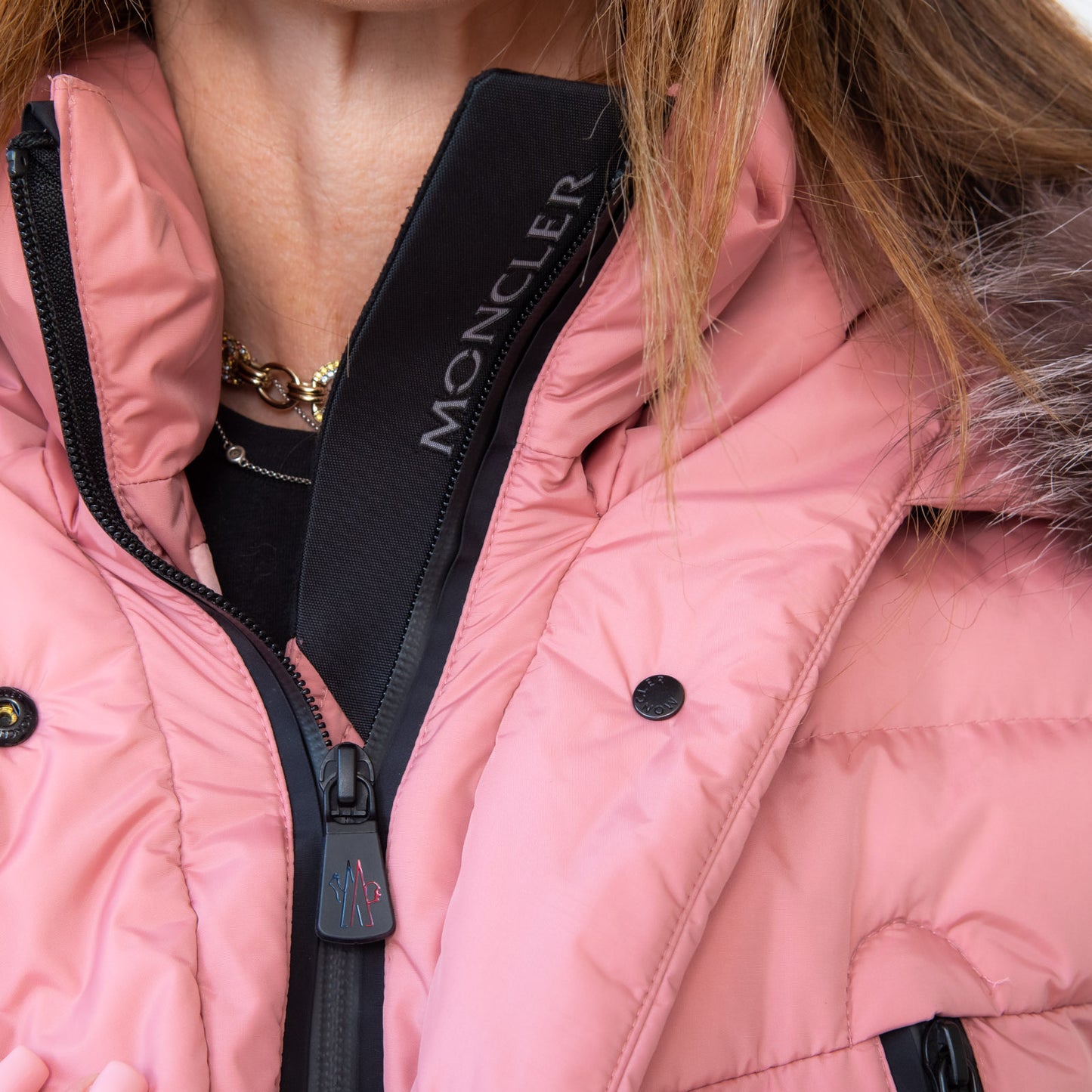 Moncler Grenoble Beverley Fox Fur Trim Pink Jacket Size 4