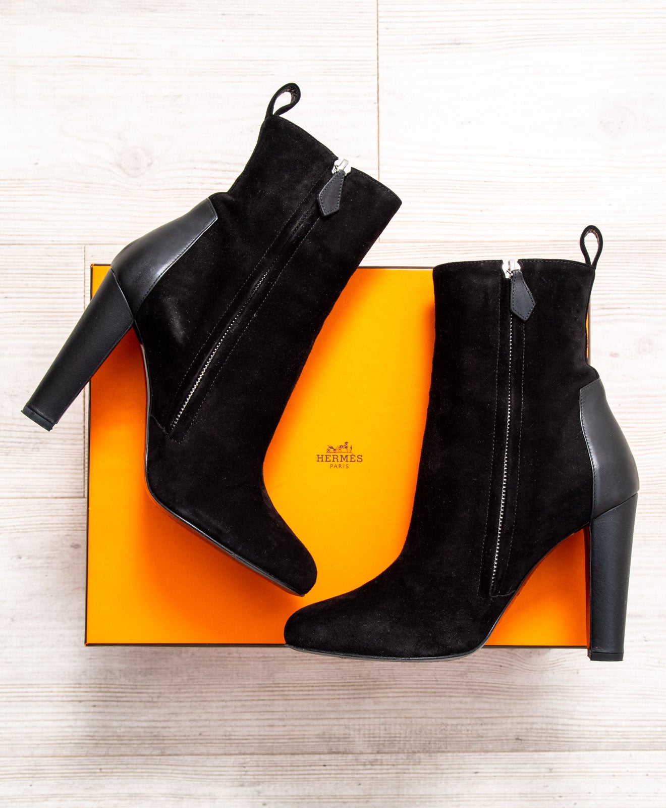 Hermes Fever Black Suede and Leather Boots Size 38.5