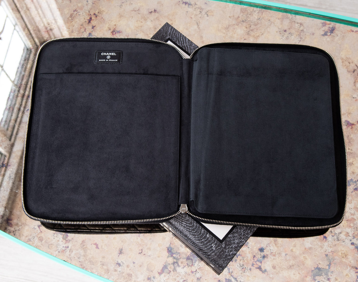 Chanel Black Quilted Double Phone Tablet Holder