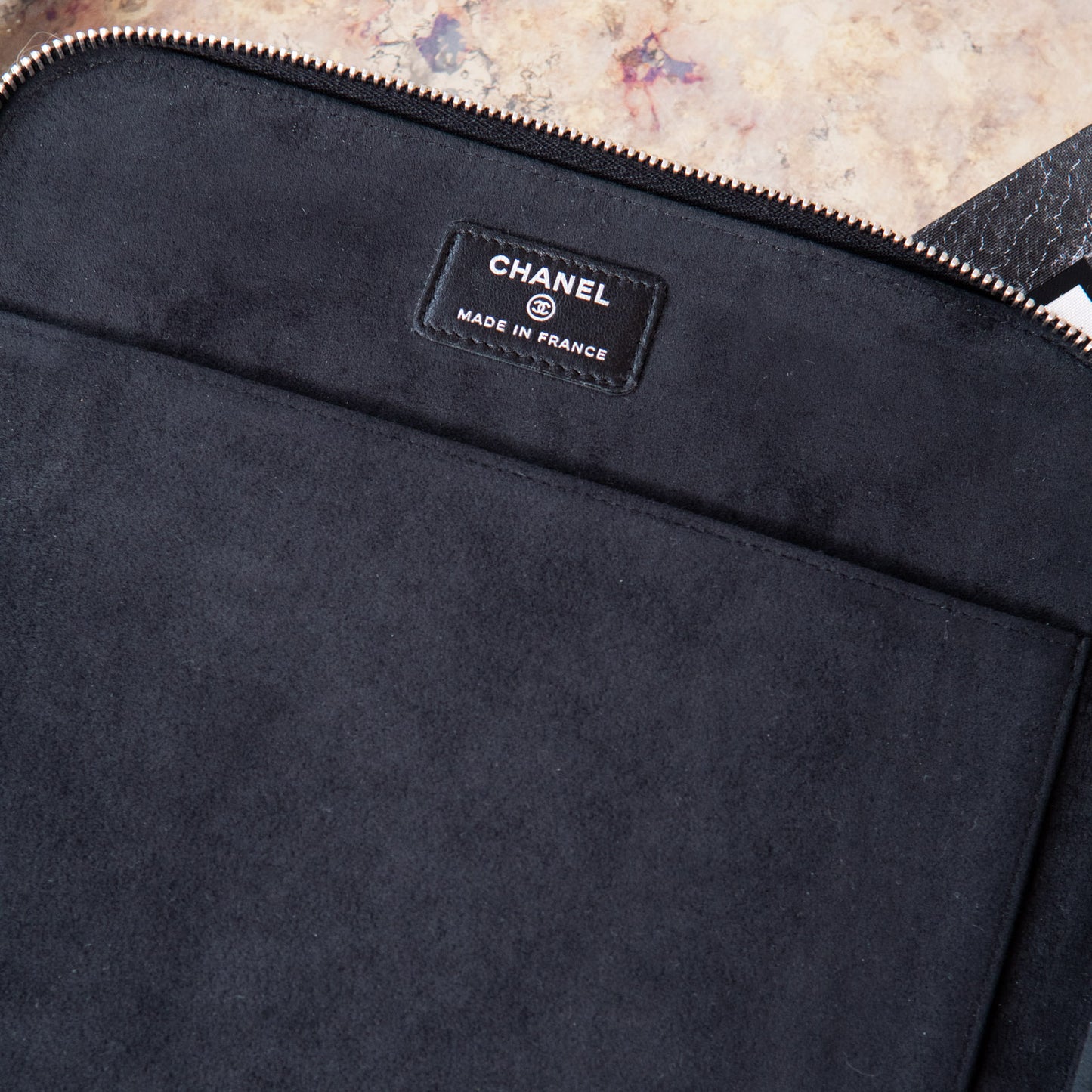 Chanel Black Quilted Double Phone Tablet Holder