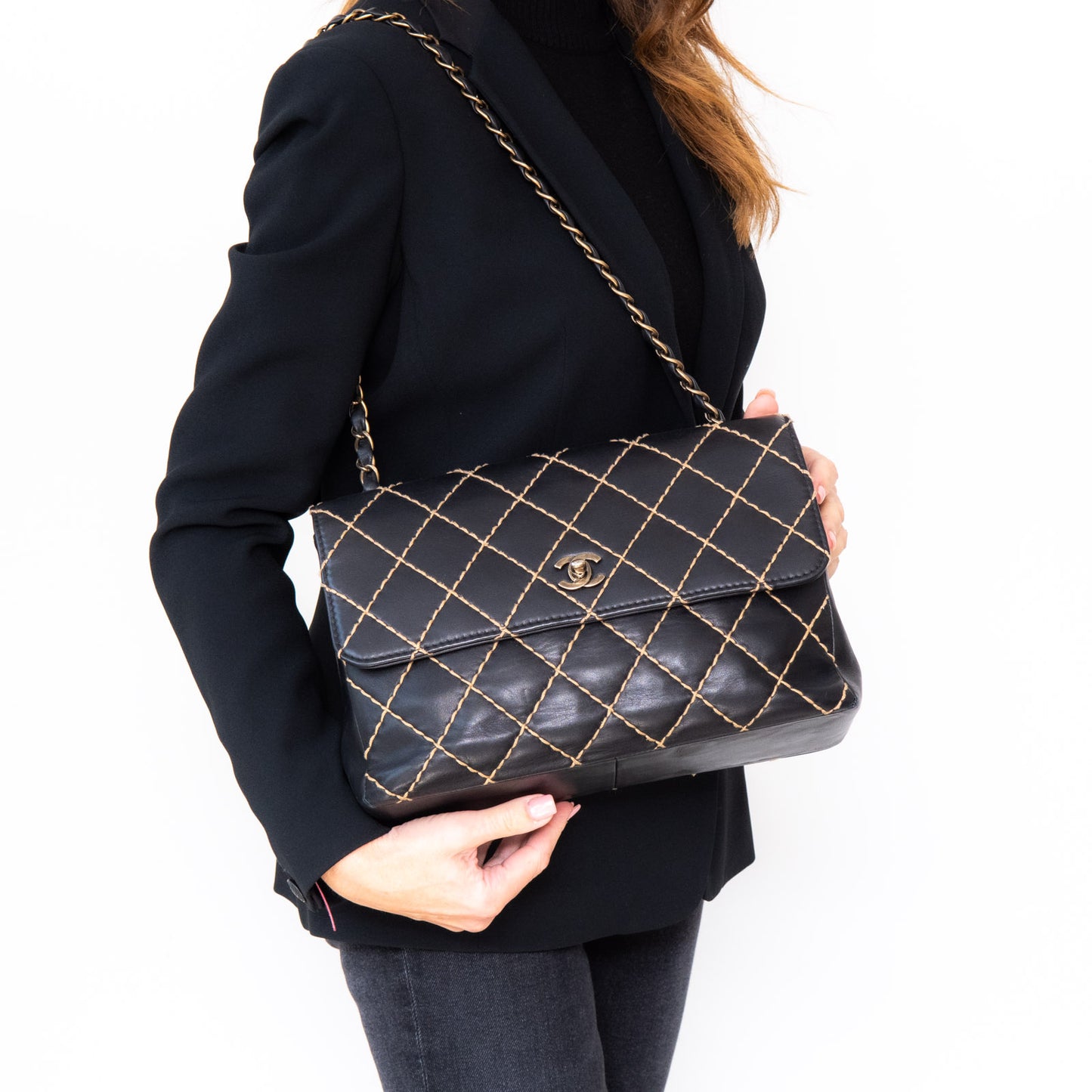 Chanel Vintage Wild Stitch Surpique Single Flap Bag